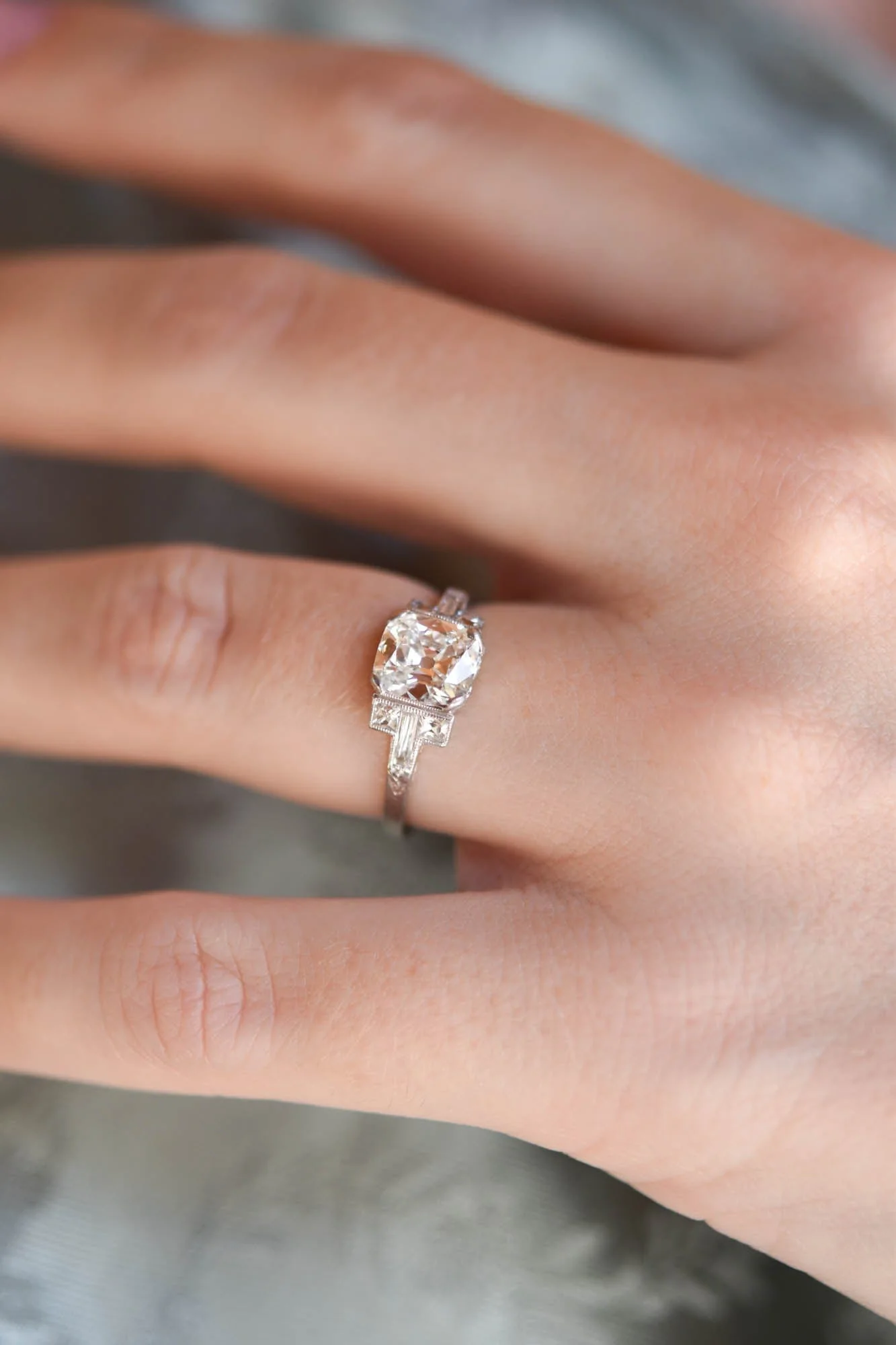 Art Deco 1.12 Carat Old Mine Cushion Diamond Vintage Engagement Ring - Image 2