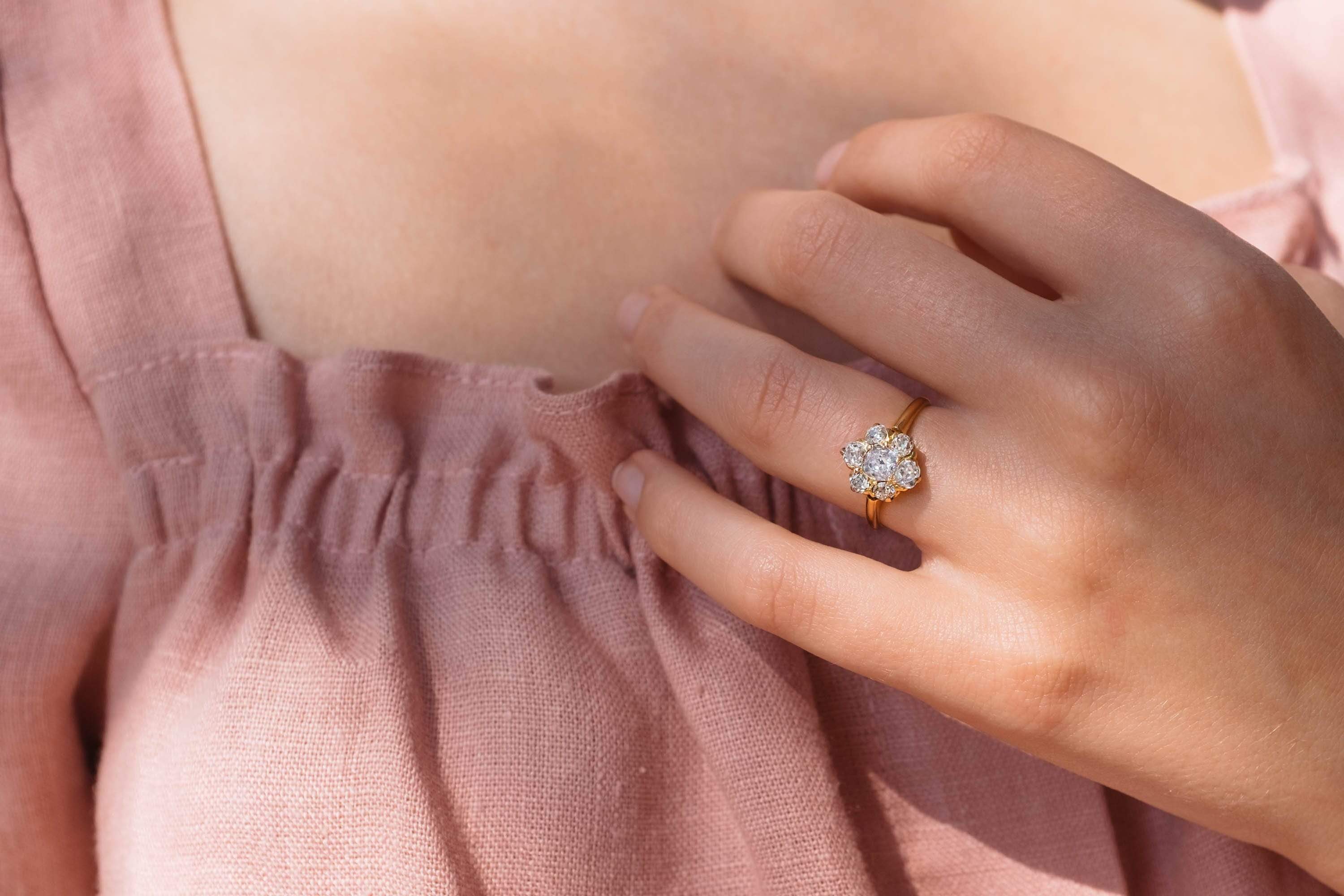 ANTIQUE DIAMOND CLUSTER ENGAGEMENT RING - Image 5