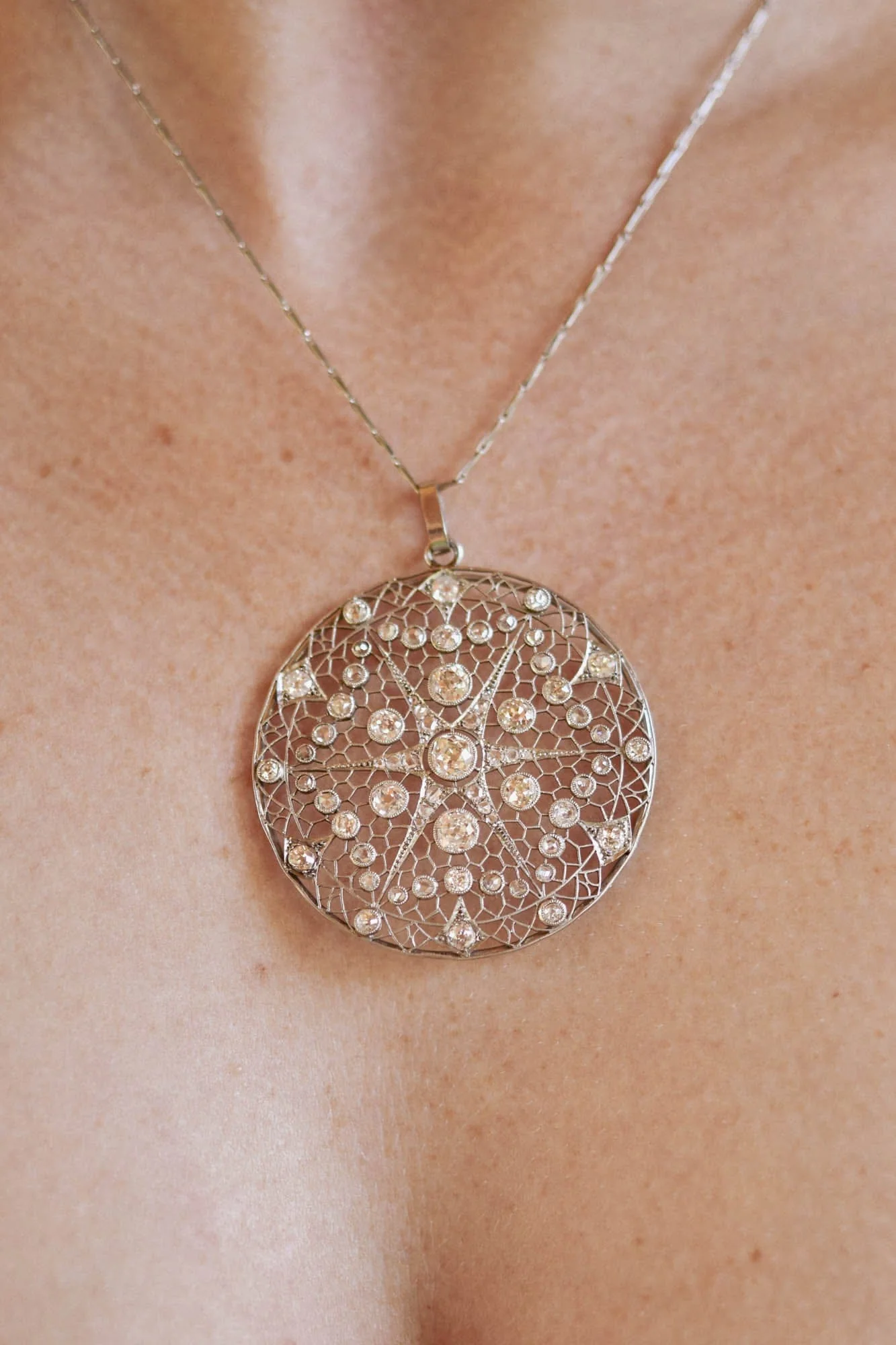 Antique Edwardian Lace Pendant and Chain - Image 3