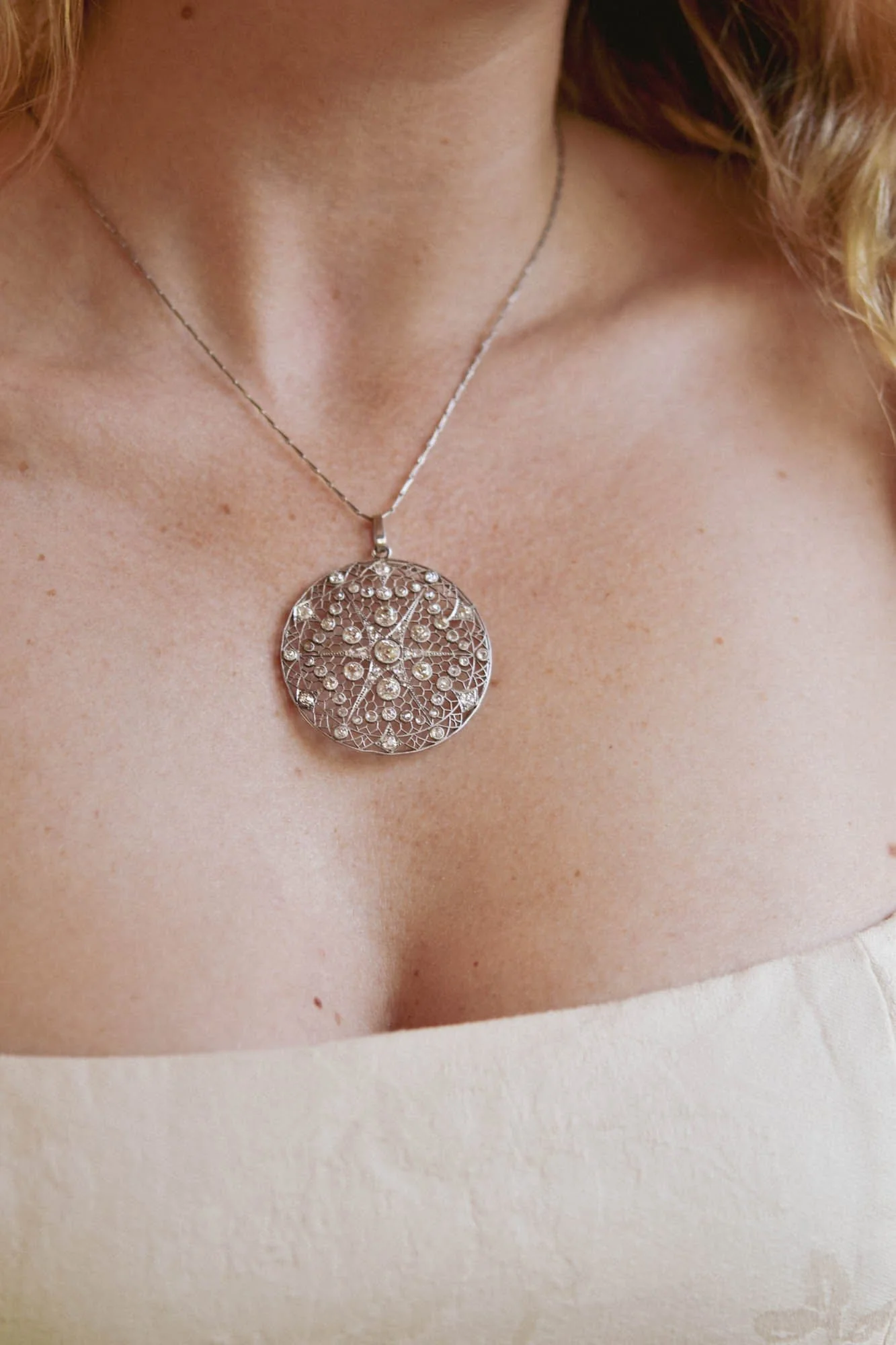 Antique Edwardian Lace Pendant and Chain - Image 7
