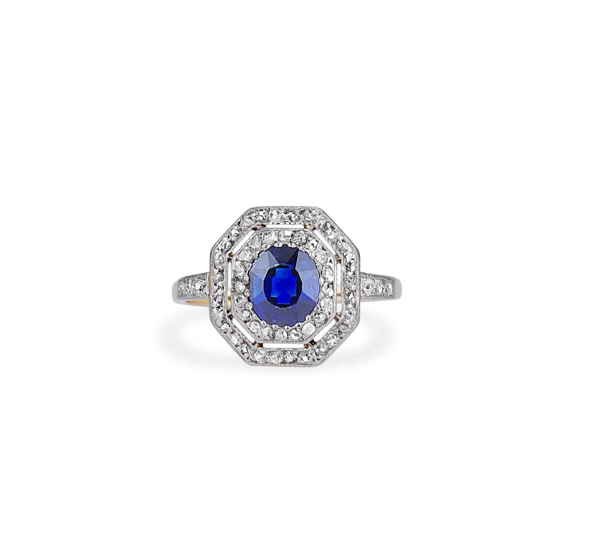 Antique Edwardian Sapphire and Diamond Ring - Image 2
