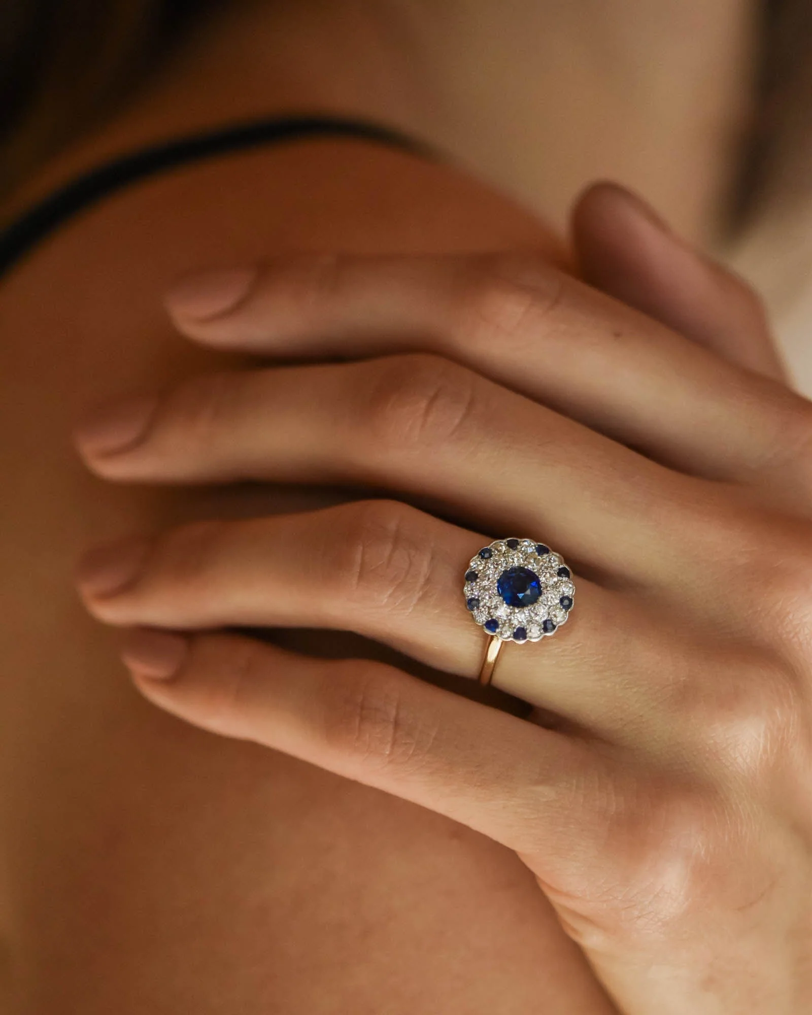 Edwardian Sapphire & Diamond Cluster Ring - Image 2