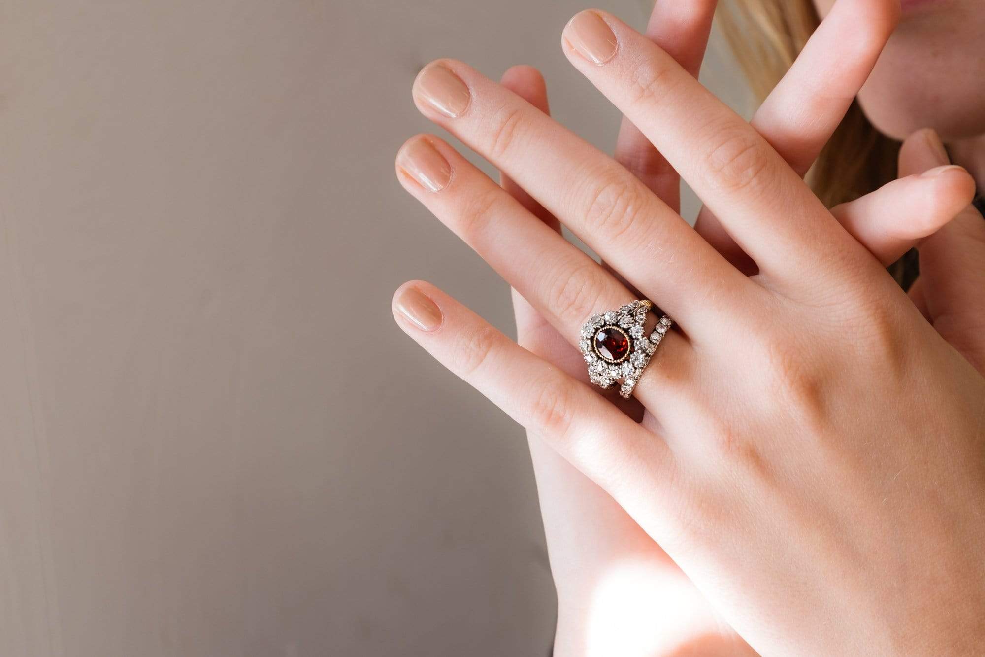 Garnet and Diamond Cluster Antique Ring - Image 5