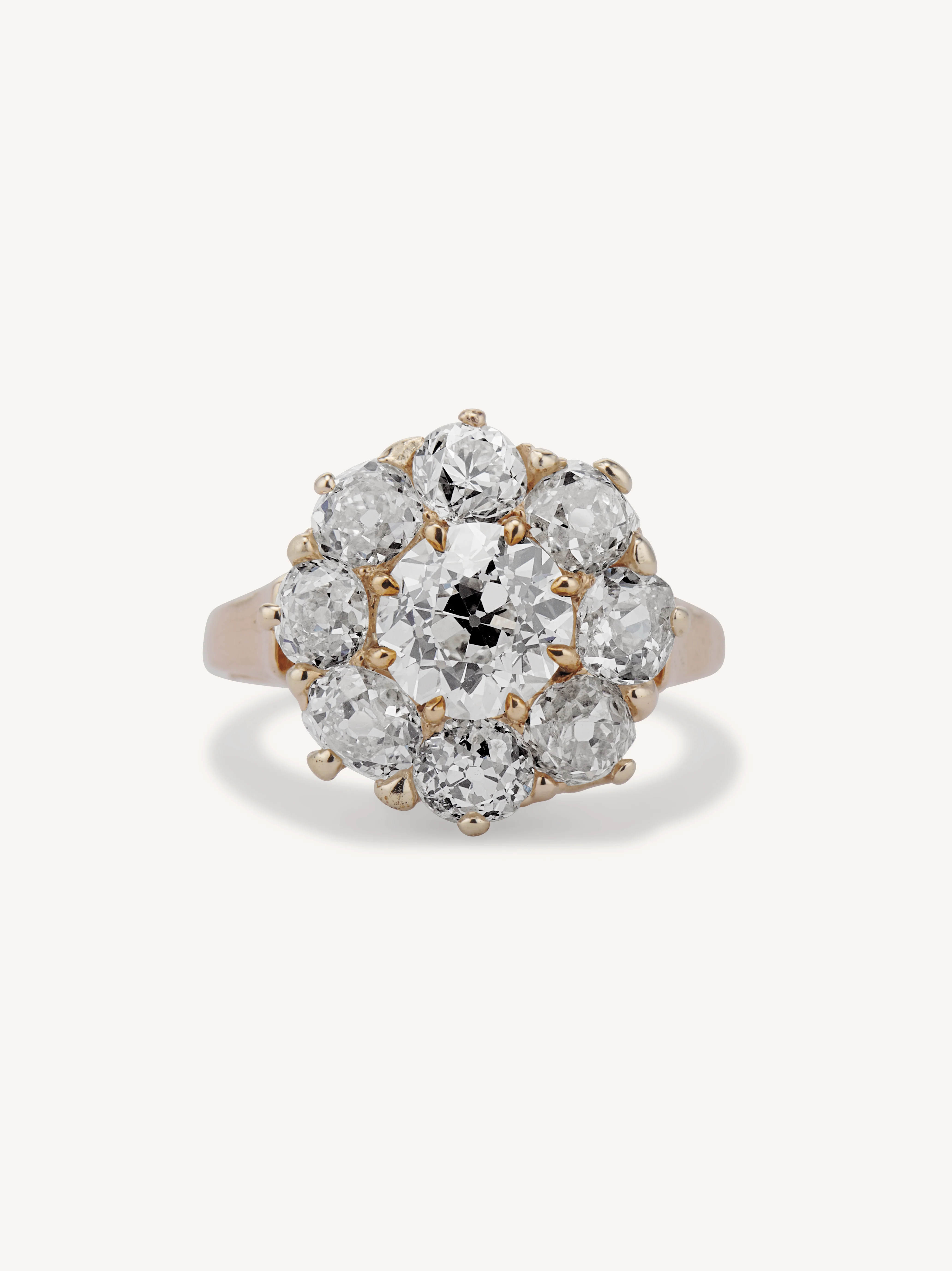 Victorian 1.31 Carat Old European Cut Diamond Cluster Antique Engagement Ring