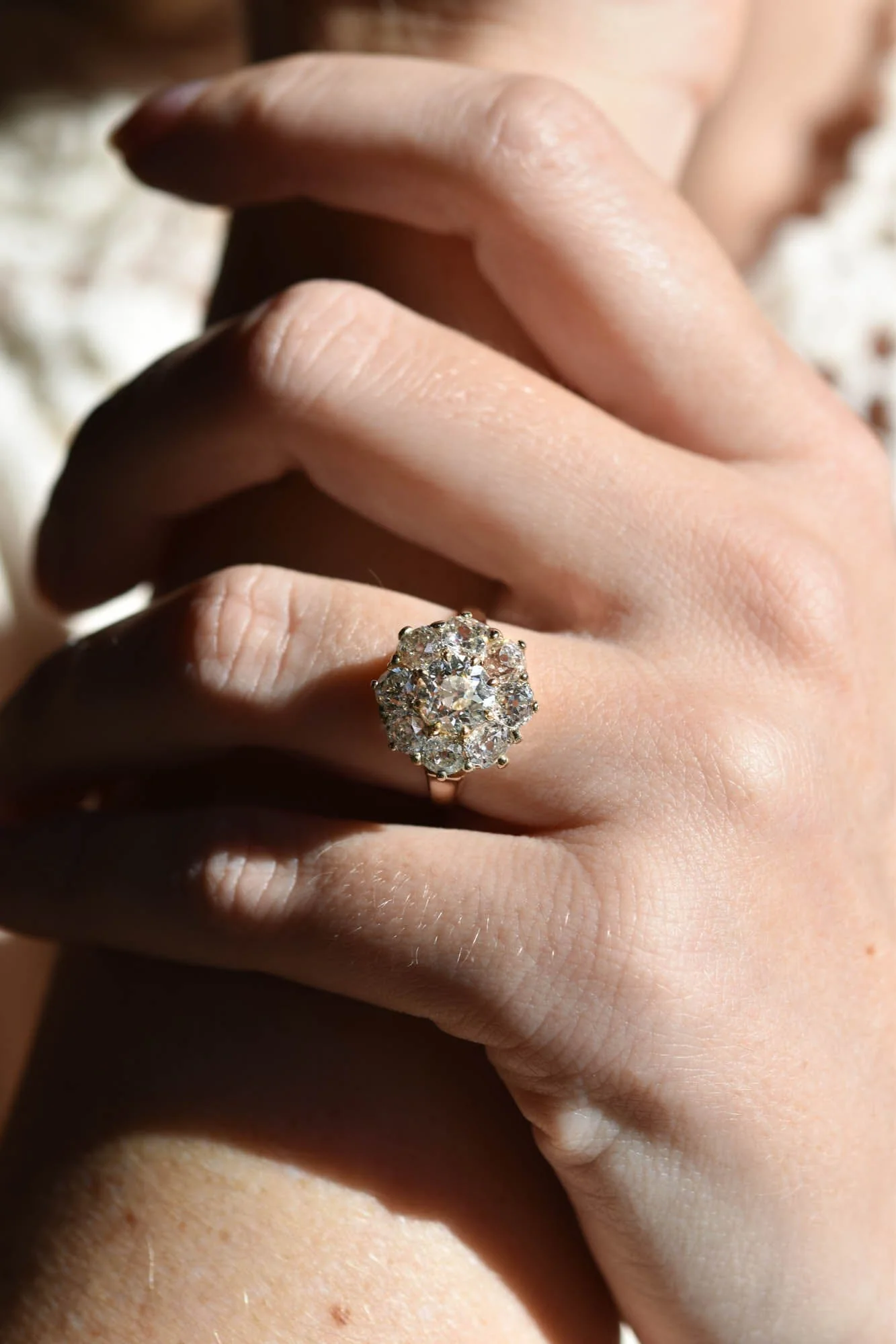 Victorian 1.31 Carat Old European Cut Diamond Cluster Antique Engagement Ring - Image 2