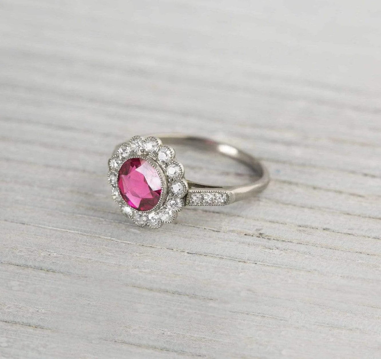 Antique Pink Spinel & Diamond Edwardian Engagement Ring