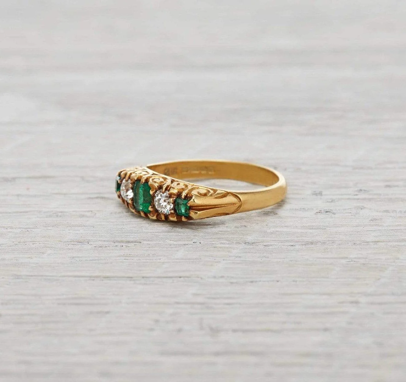 Antique Victorian Diamond and Emerald Five Stone Ring