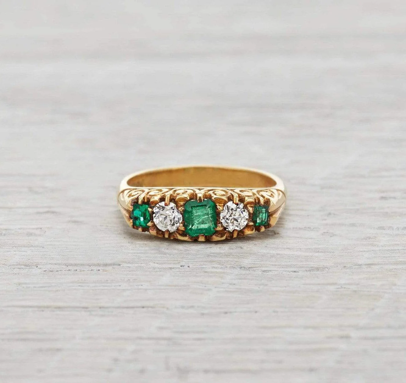 Antique Victorian Diamond and Emerald Five Stone Ring - Image 2