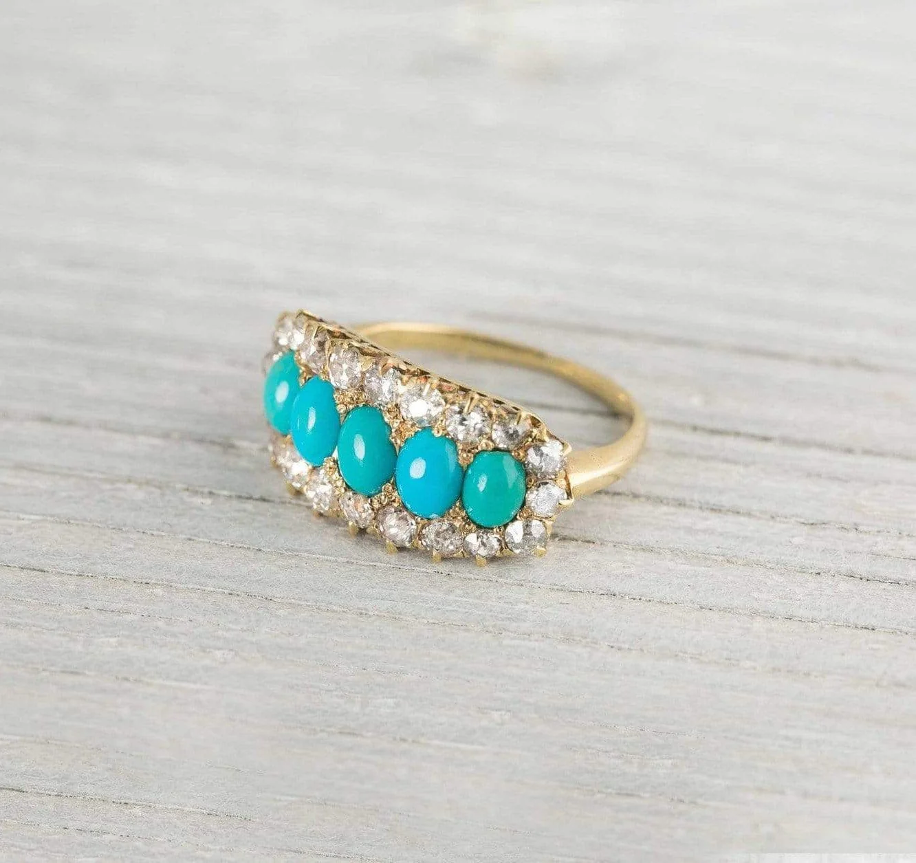Antique Victorian Five Stone Turquoise & Diamond Ring