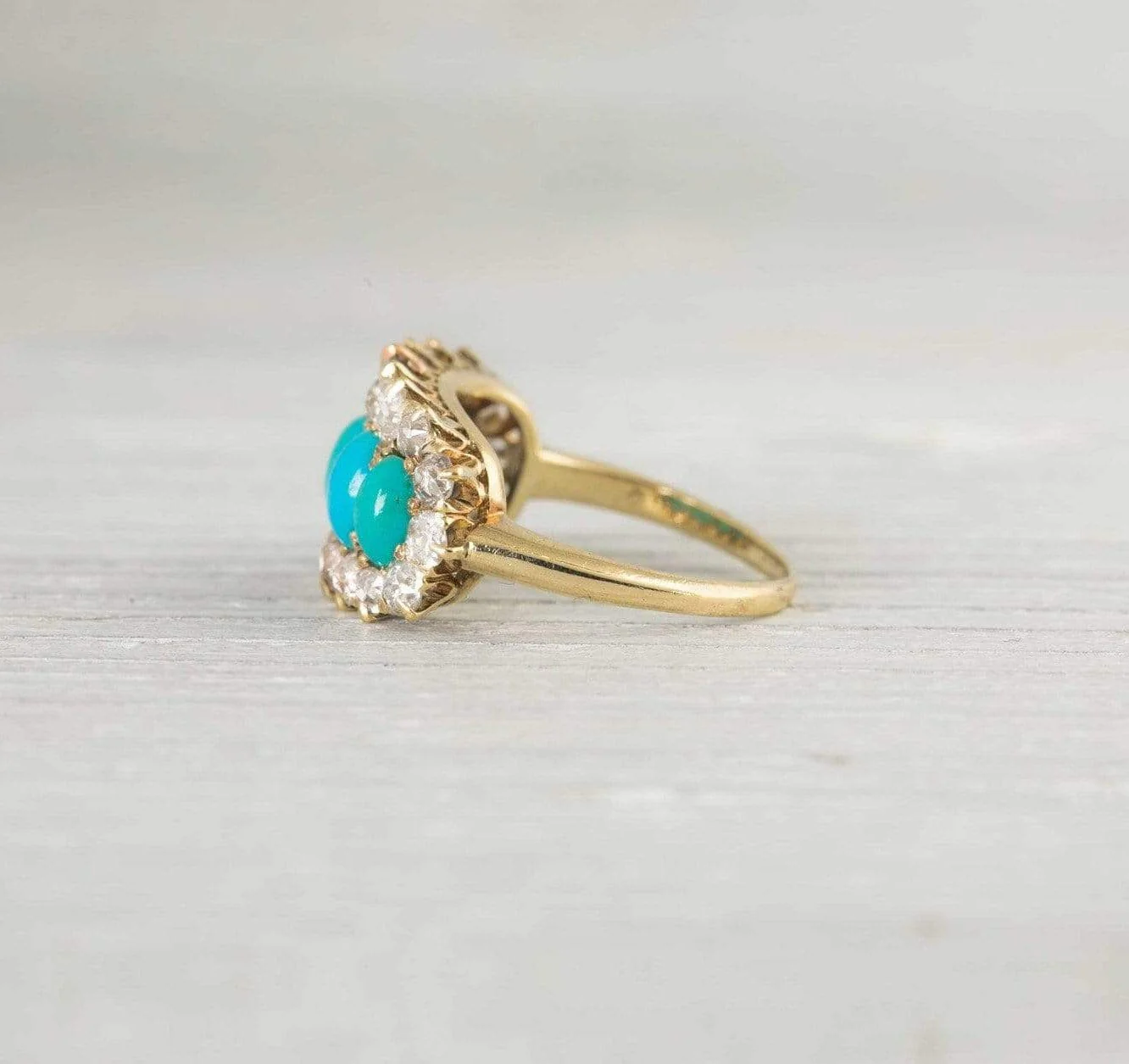 Antique Victorian Five Stone Turquoise & Diamond Ring - Image 2