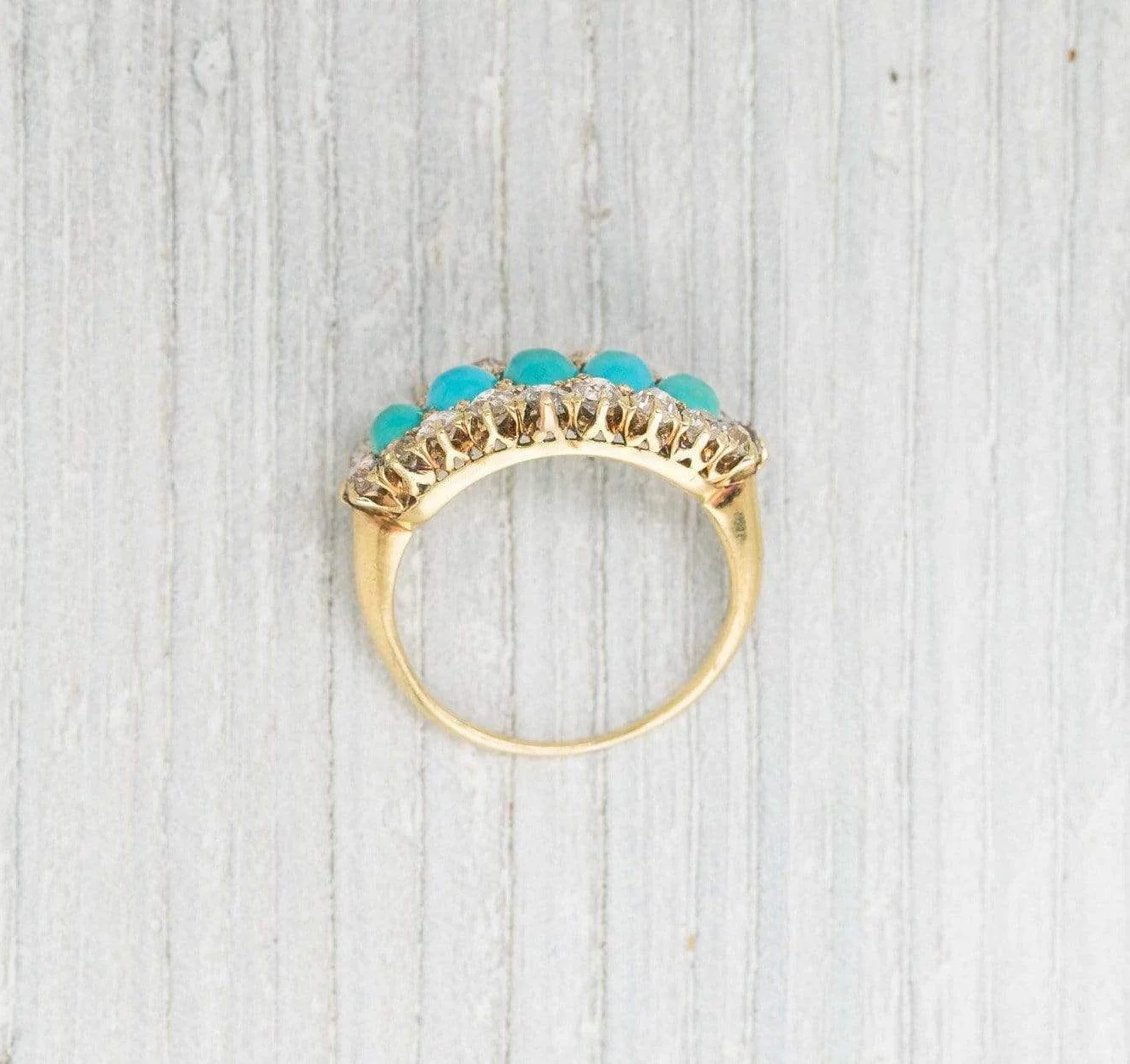 Antique Victorian Five Stone Turquoise & Diamond Ring - Image 4