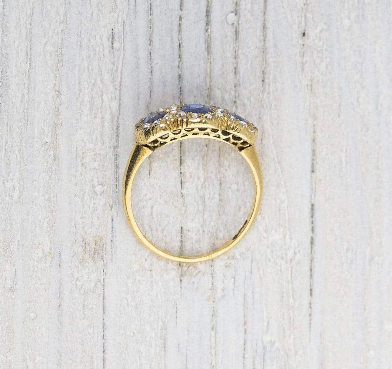 Antique Victorian Gold Diamond & Sapphire Engagement Ring - Image 4