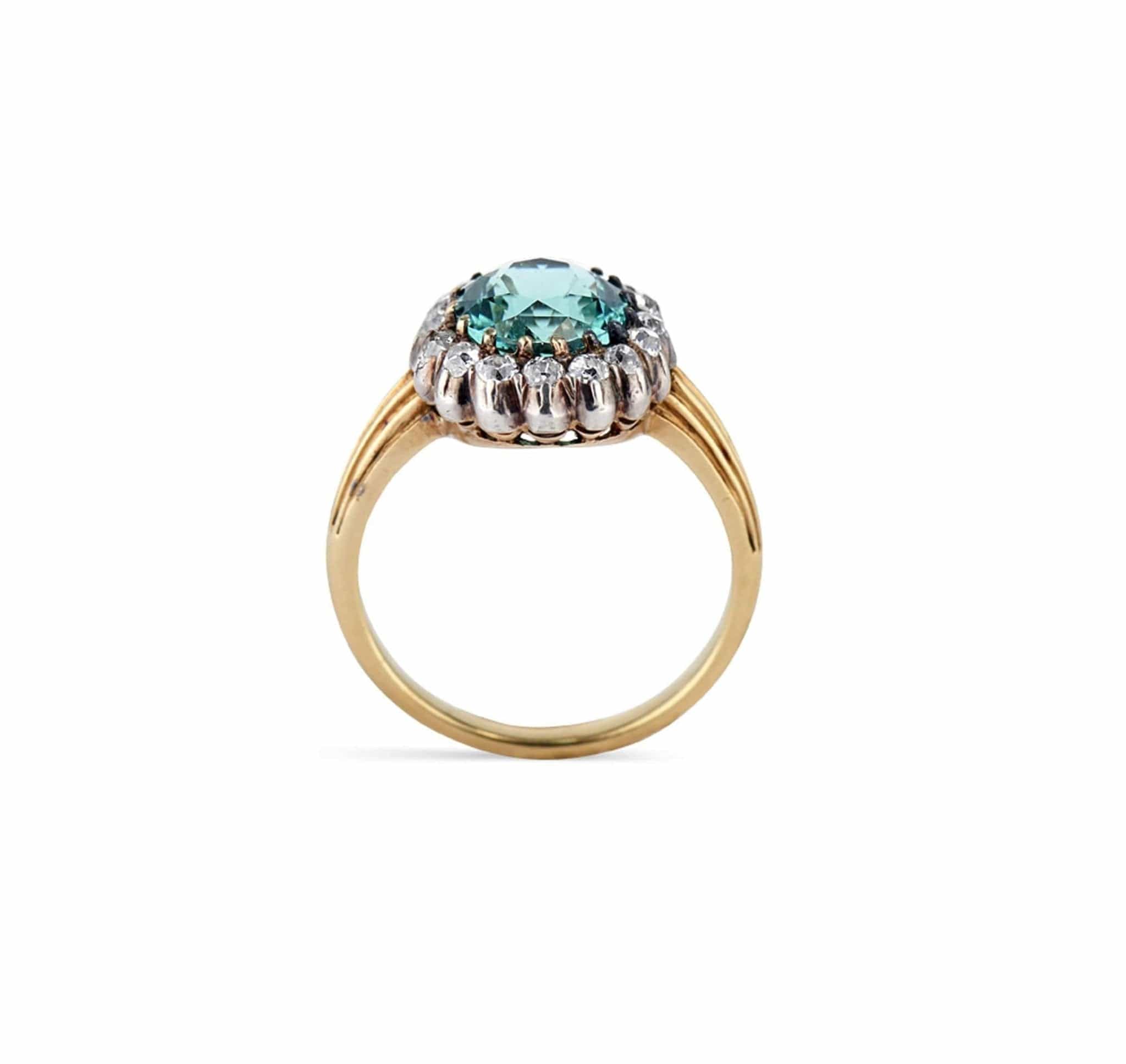 Victorian Green Tourmaline and Diamond Antique Cluster Ring - Image 3