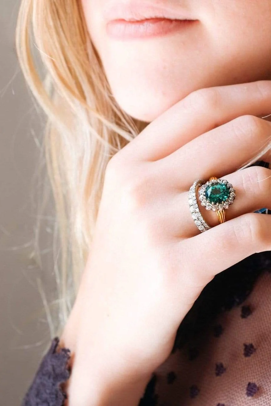 Victorian Green Tourmaline and Diamond Antique Cluster Ring - Image 5