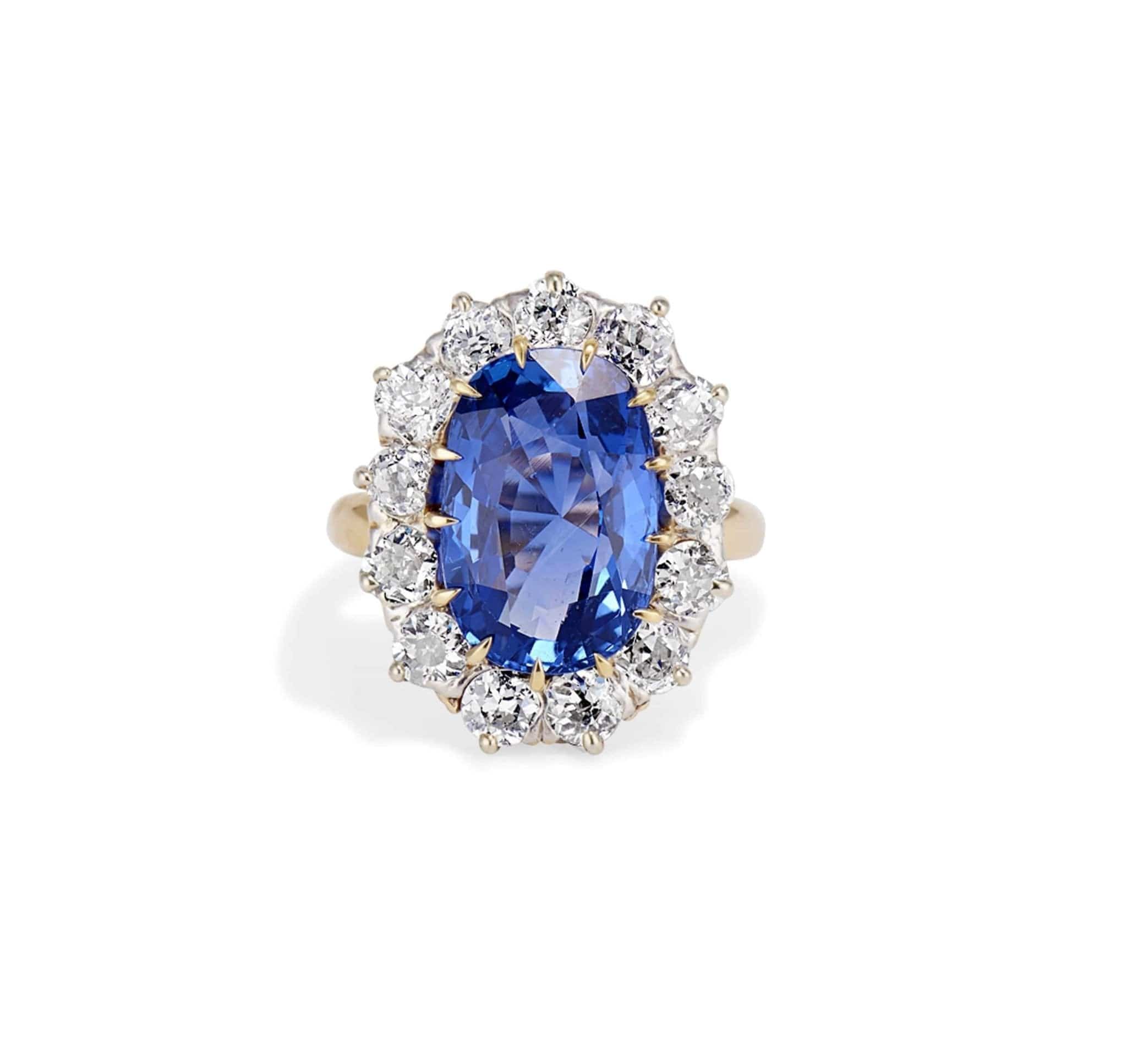 Antique Victorian Gold Sapphire and Diamond Cluster Ring - Image 2