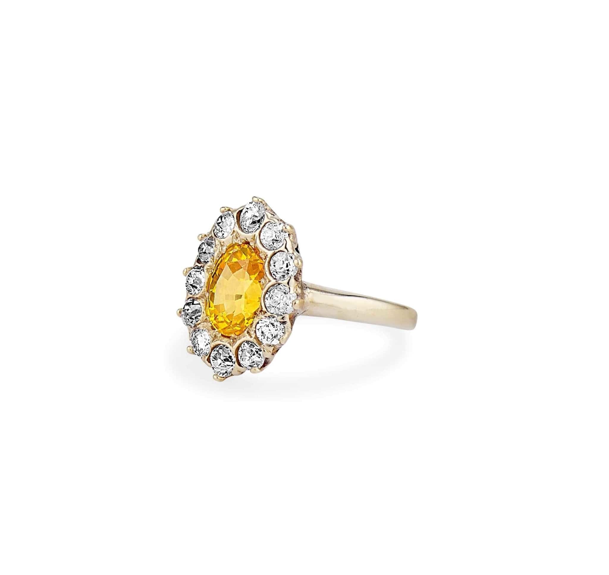 Antique Victorian Yellow Sapphire & Diamond Cluster Ring