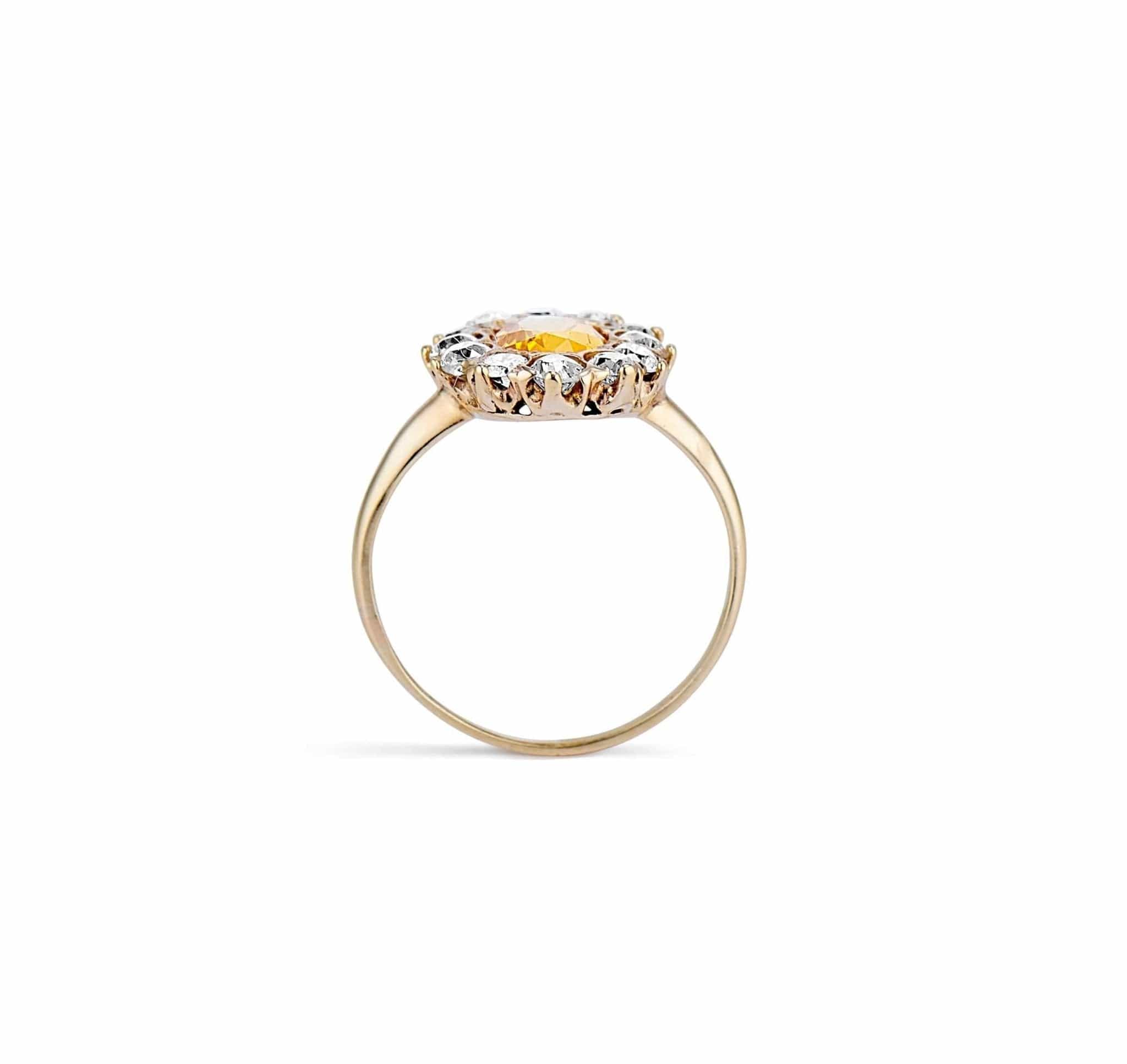 Antique Victorian Yellow Sapphire & Diamond Cluster Ring - Image 3