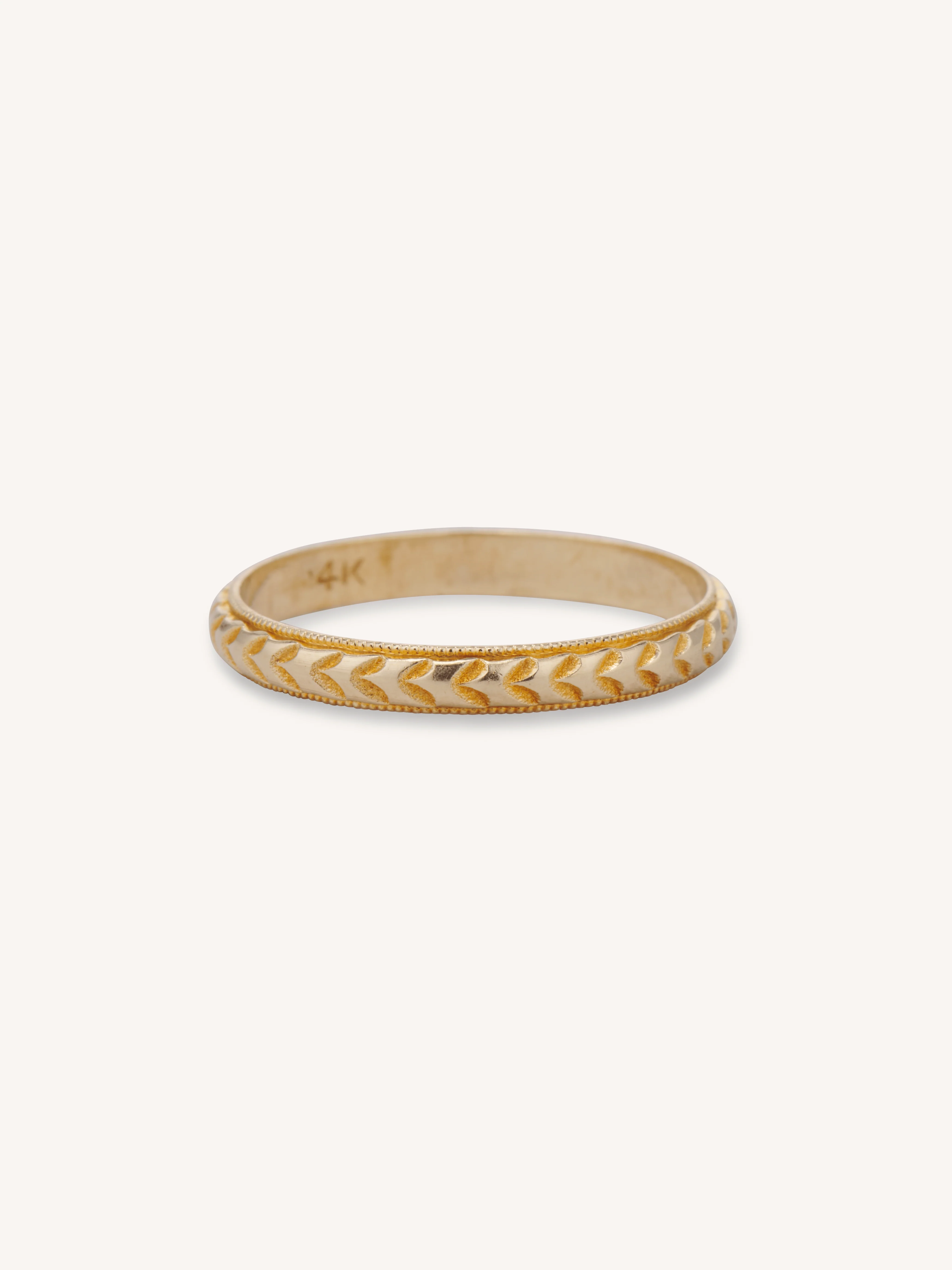 Art Deco Yellow 14k Yellow Gold Wheat Engraved Antique Band - Size 6.5