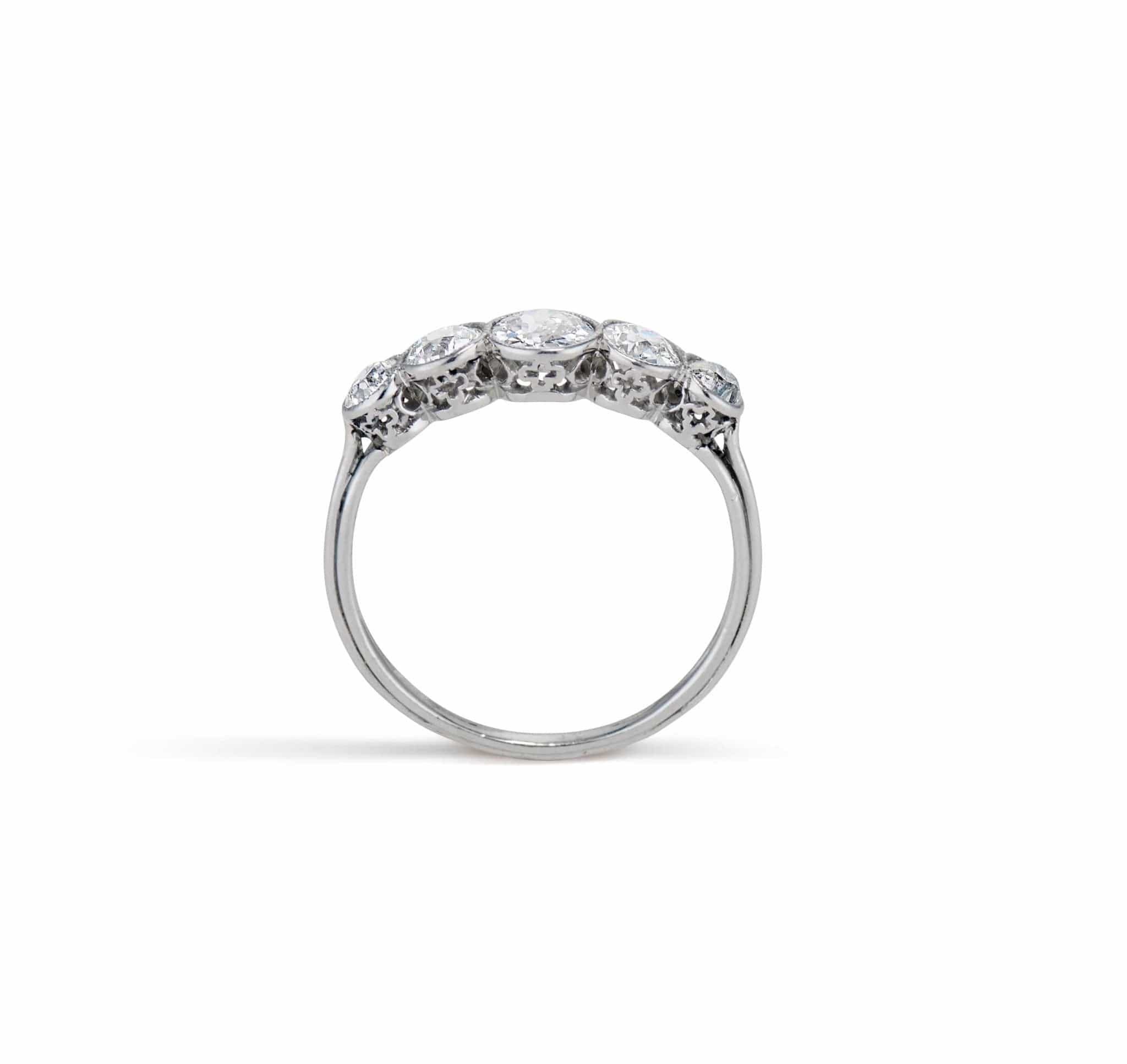 Art Deco 1.05 Carat Old European Diamond 5-Stone and Platinum Ring - Image 5
