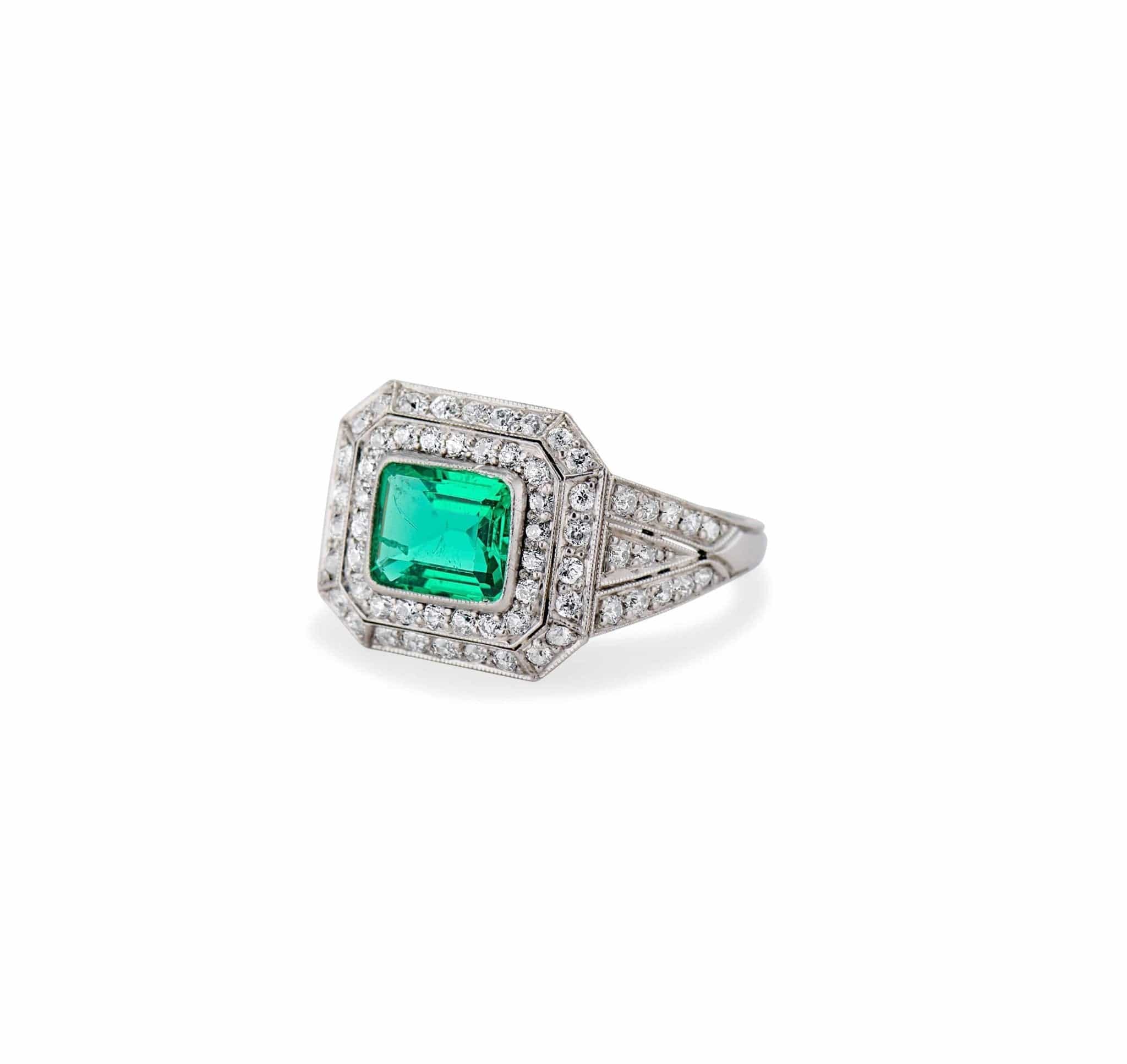 Art Deco 1.15 Carat Colombian Emerald Diamond Ring - Image 2