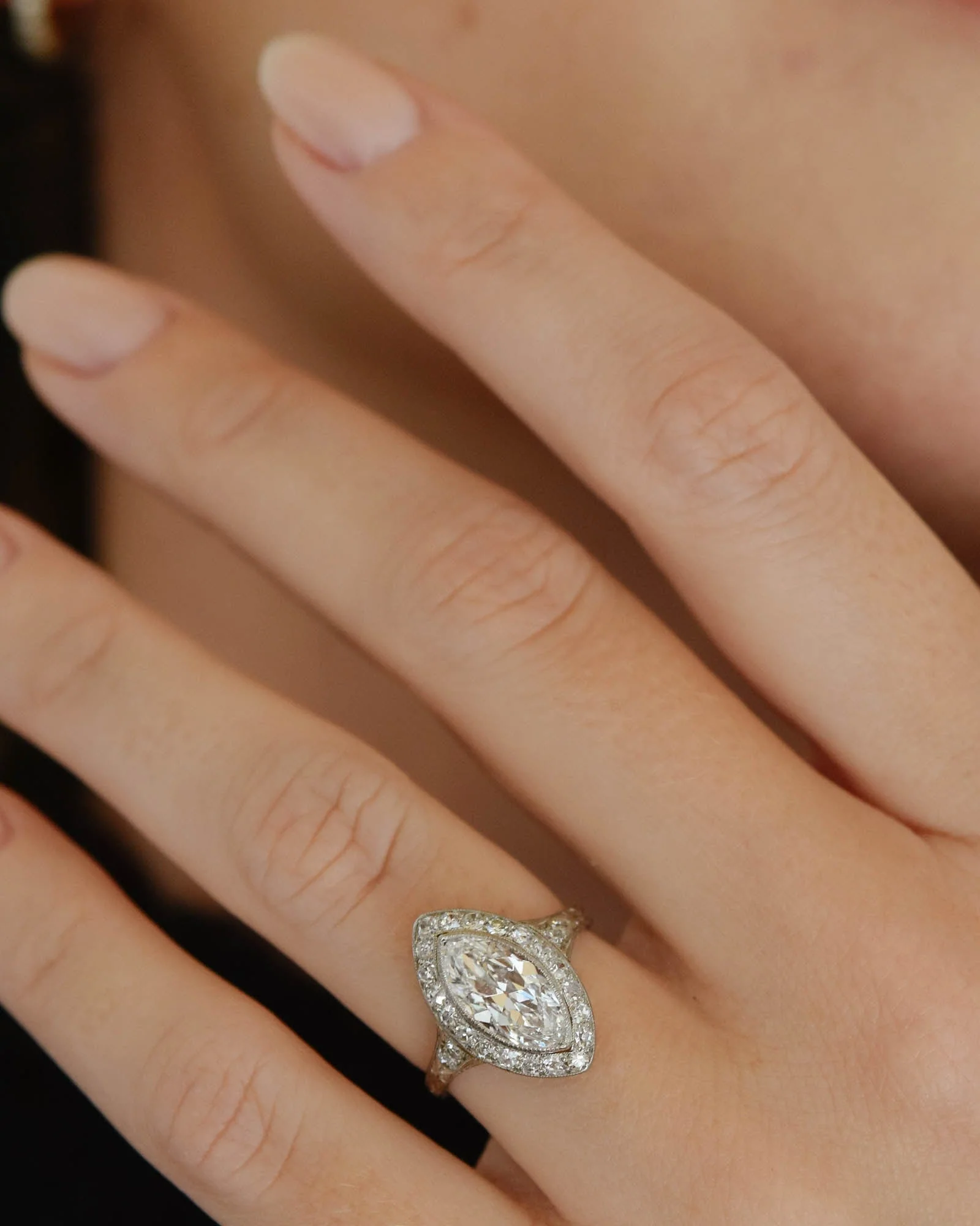 Art Deco 1.58 Carat Marquise Diamond Navette Engagement Ring - Image 3