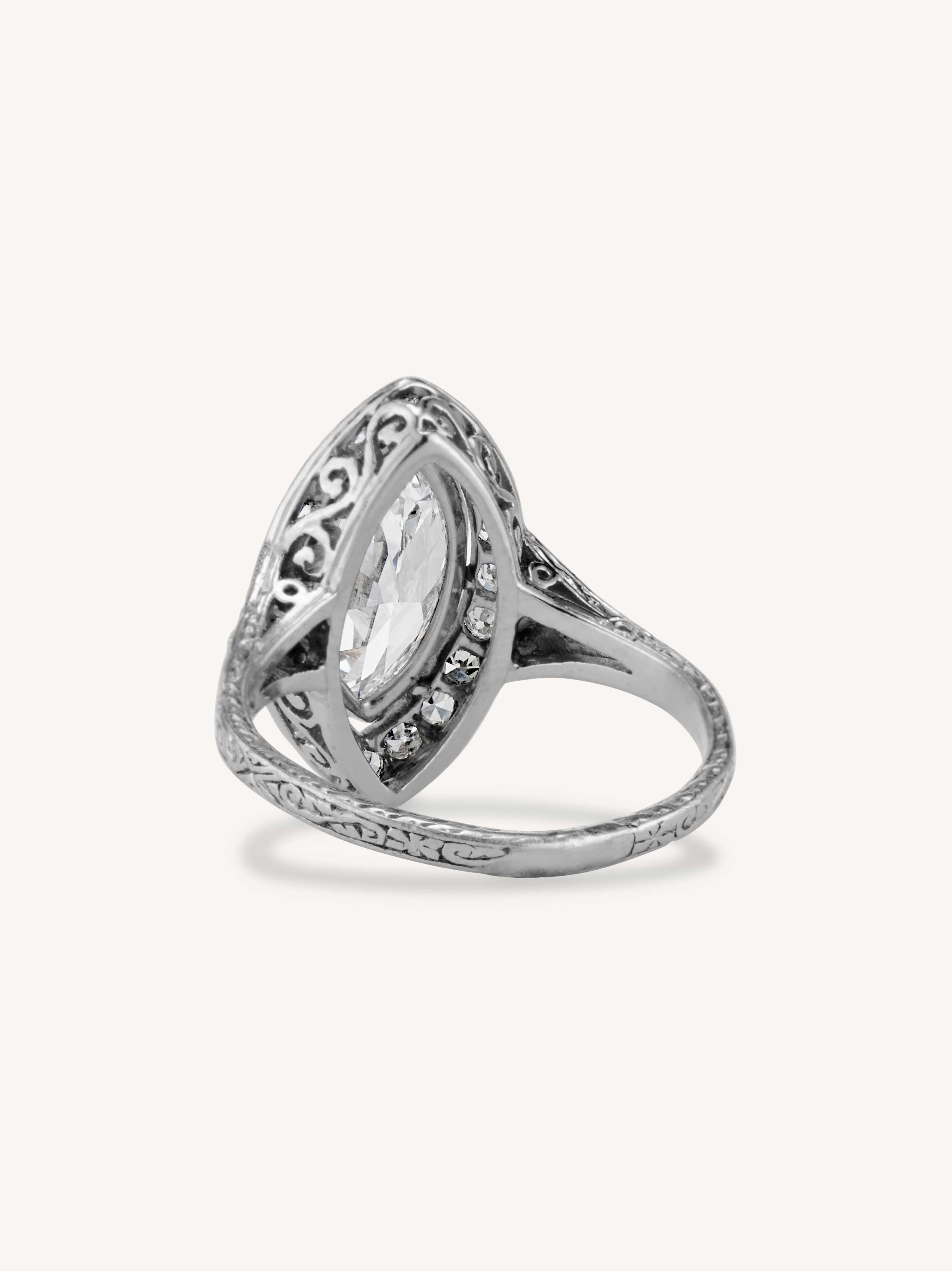 Art Deco 1.58 Carat Marquise Diamond Navette Engagement Ring - Image 5
