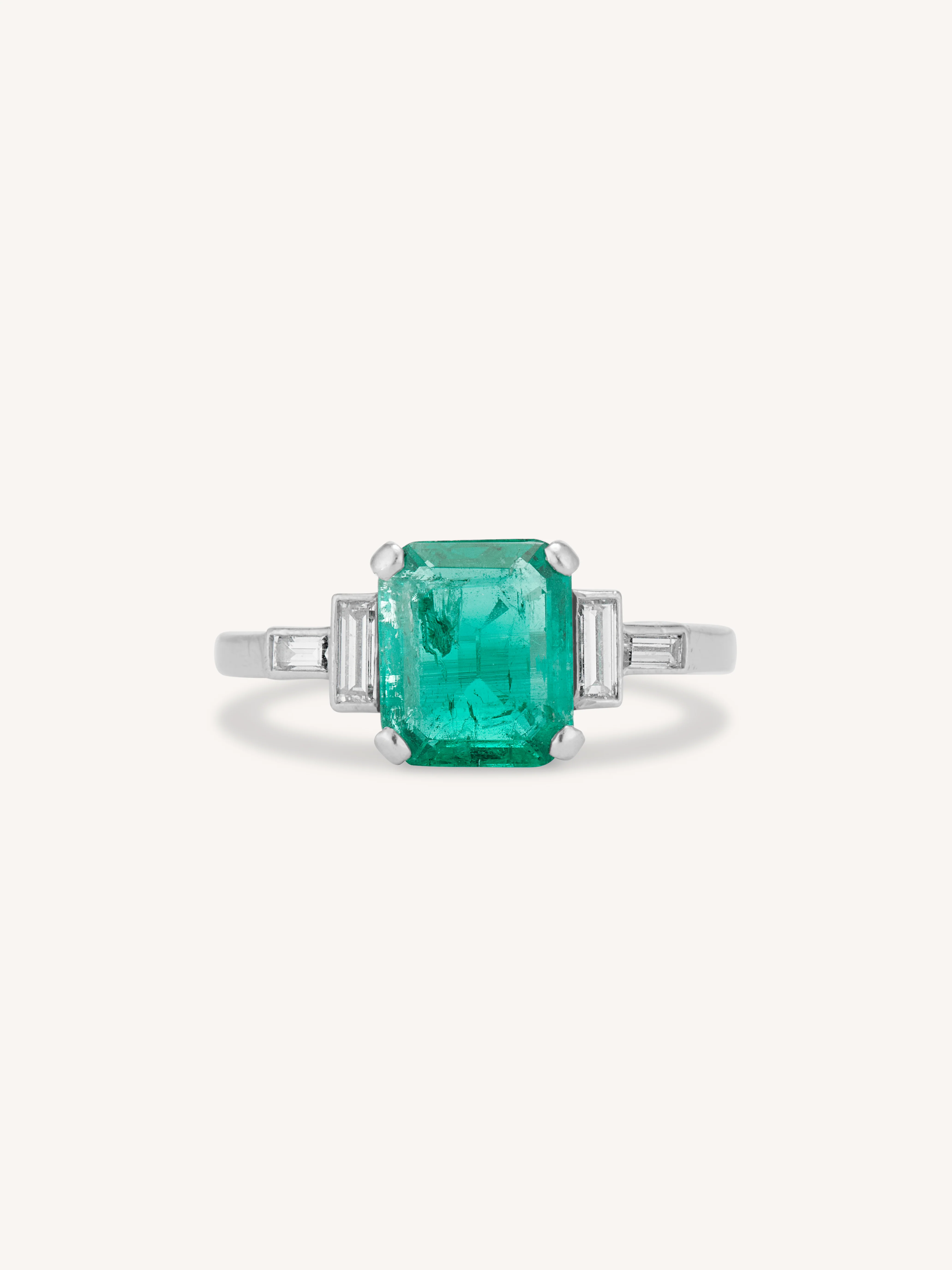 Art Deco 1.60 Carat Emerald & Diamond Vintage Engagement Ring