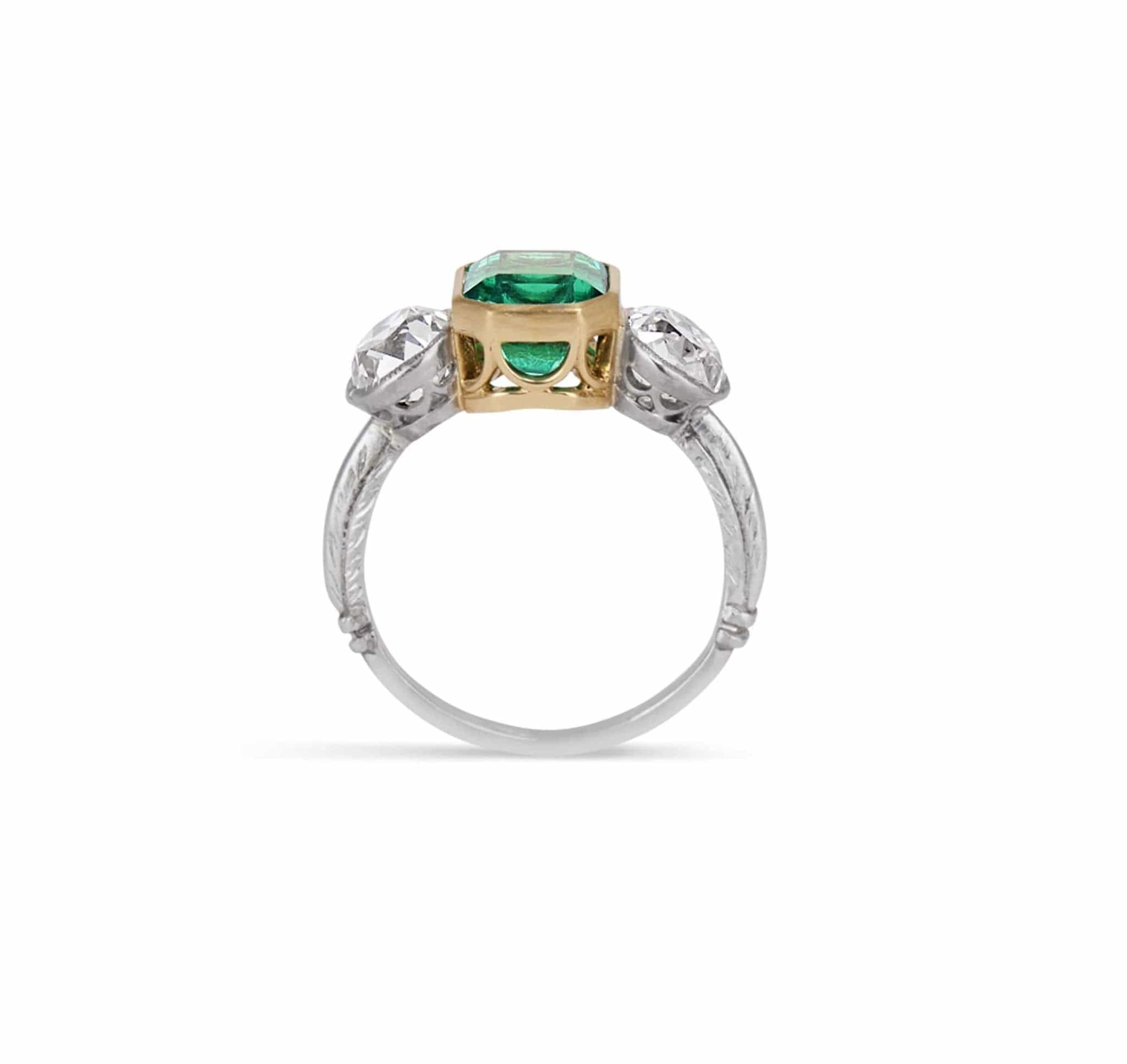 Art Deco Colombian Emerald and Diamond Three-Stone Ring - Image 3