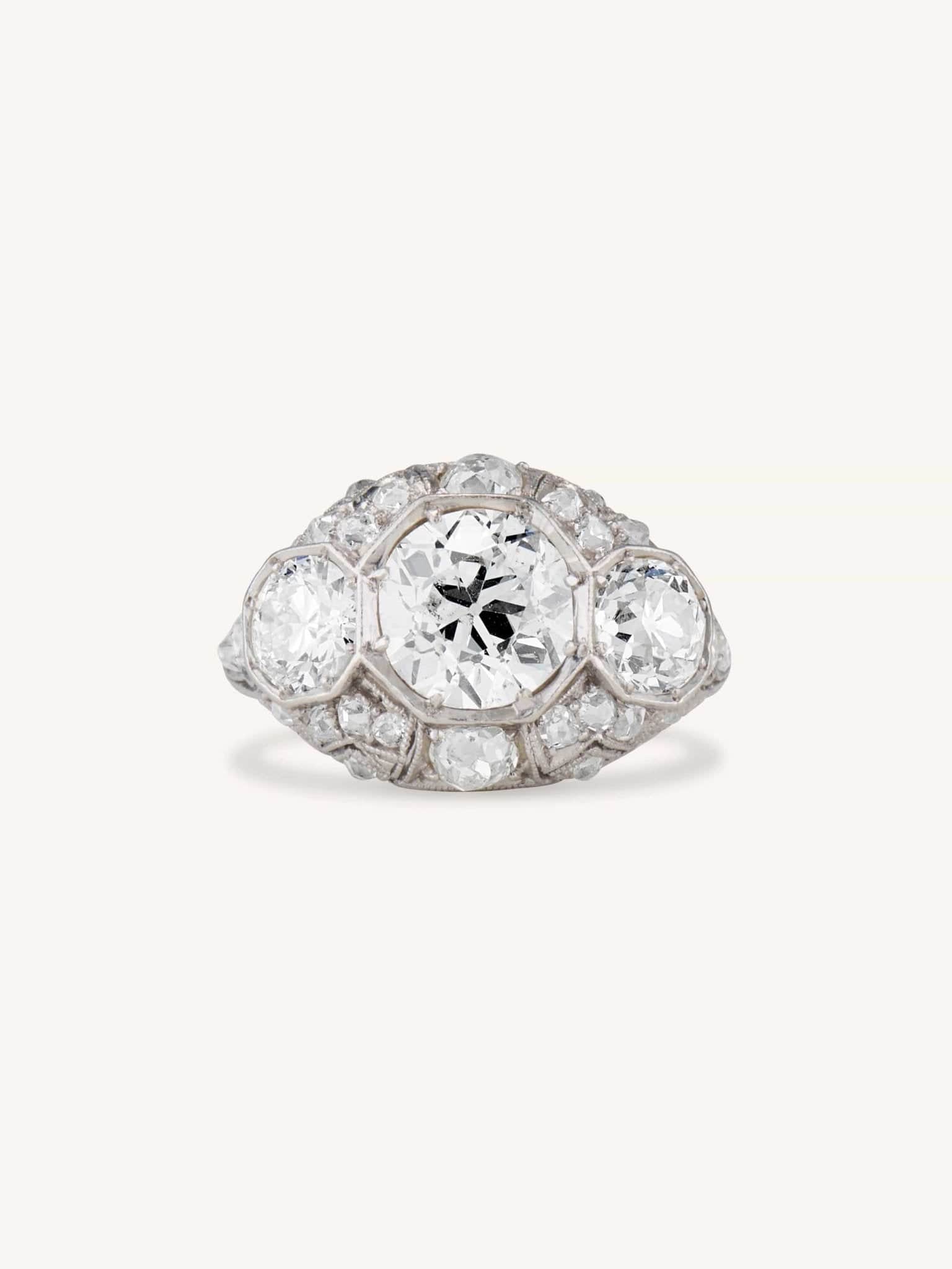 Art Deco 1.60 Carat Old European Cut Diamond Domed Ring
