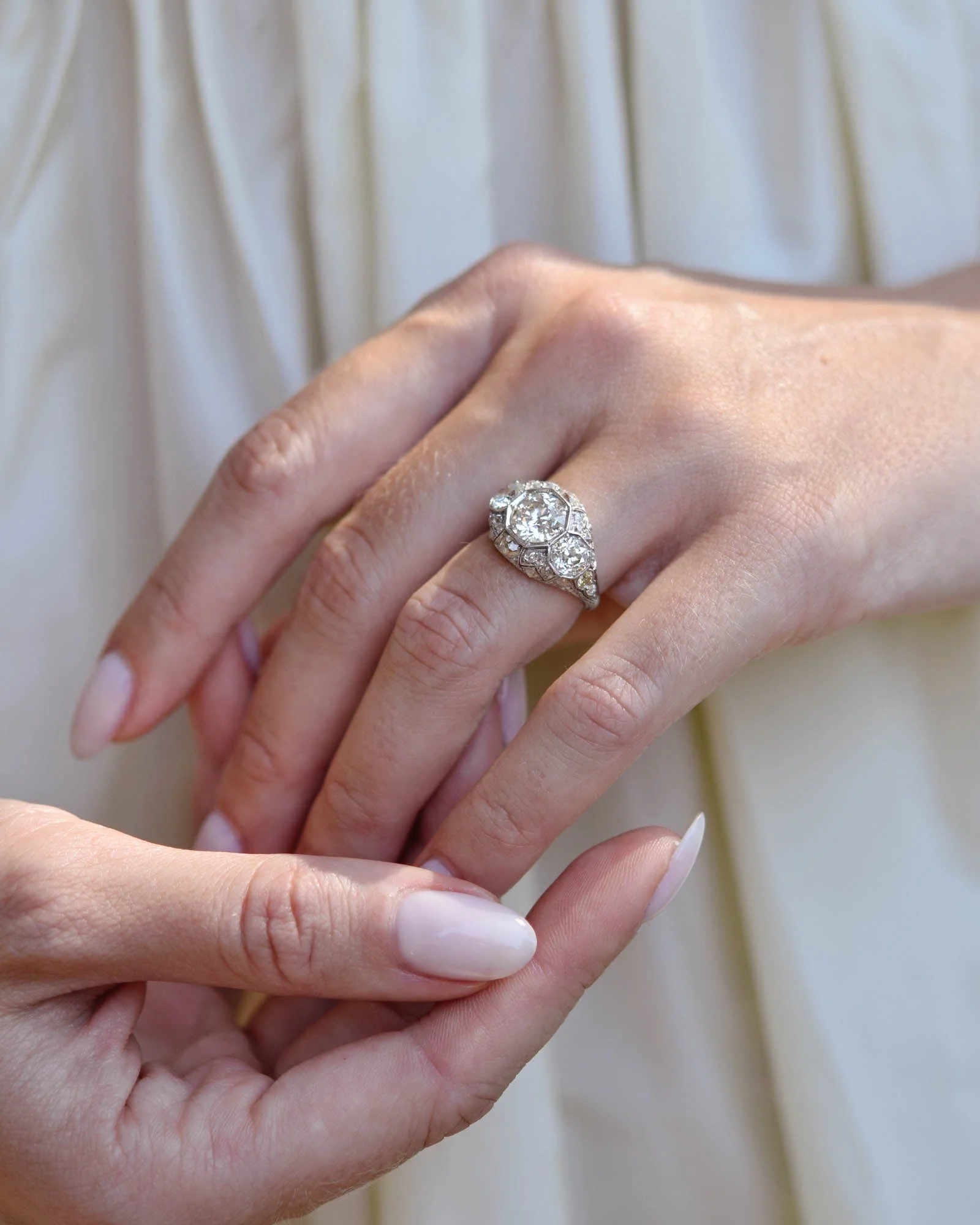 Art Deco 1.60 Carat Old European Cut Diamond Domed Ring - Image 3