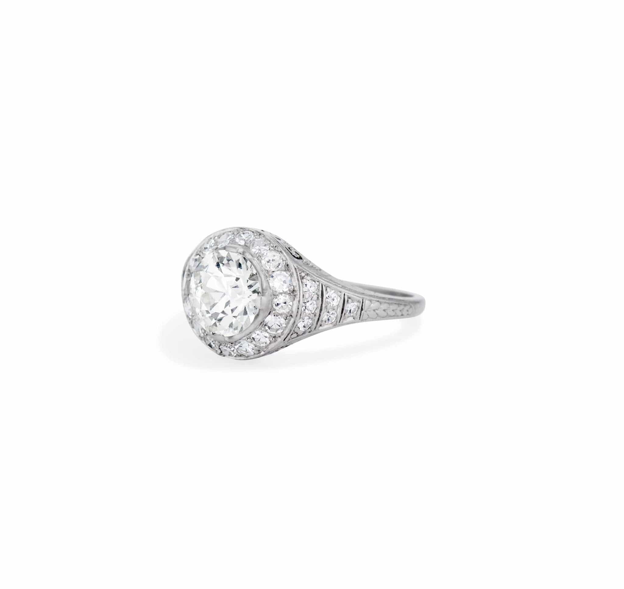 Art Deco 1.71 Carat Old European Cut Diamond Ring