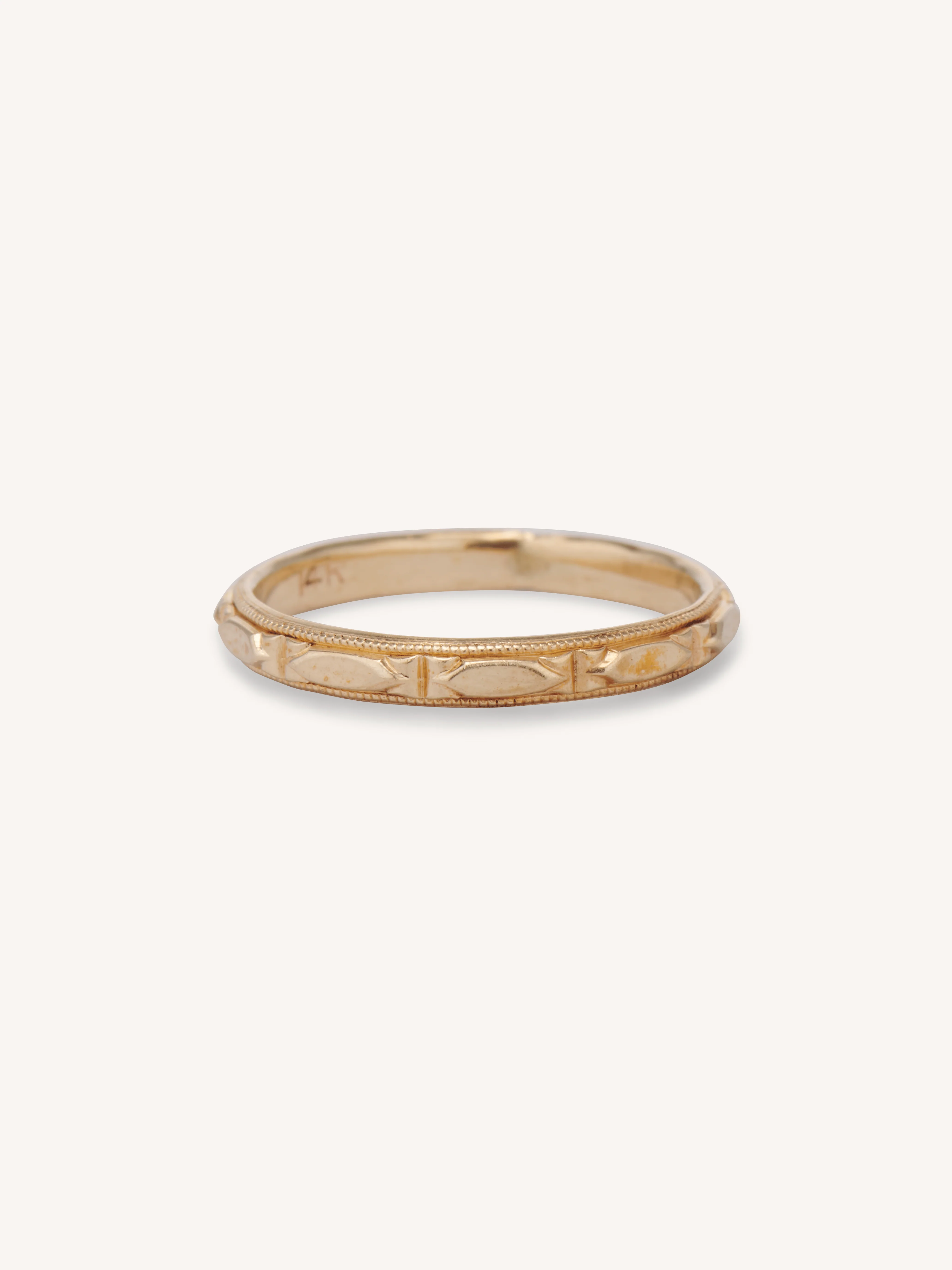 Art Deco 14k Engraved Yellow Gold Antique Band - Size 6.25