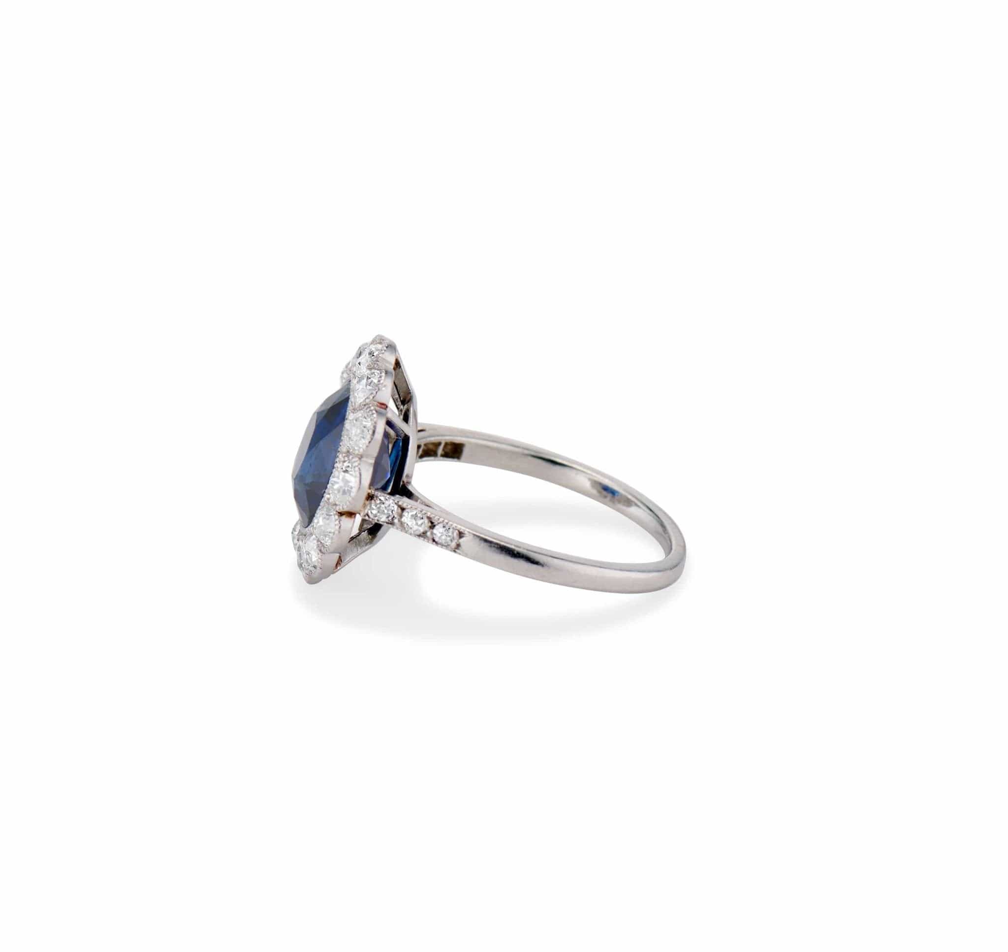 Art Deco 2.50 Carat Sapphire and Diamond Cluster Engagement Ring - Image 3