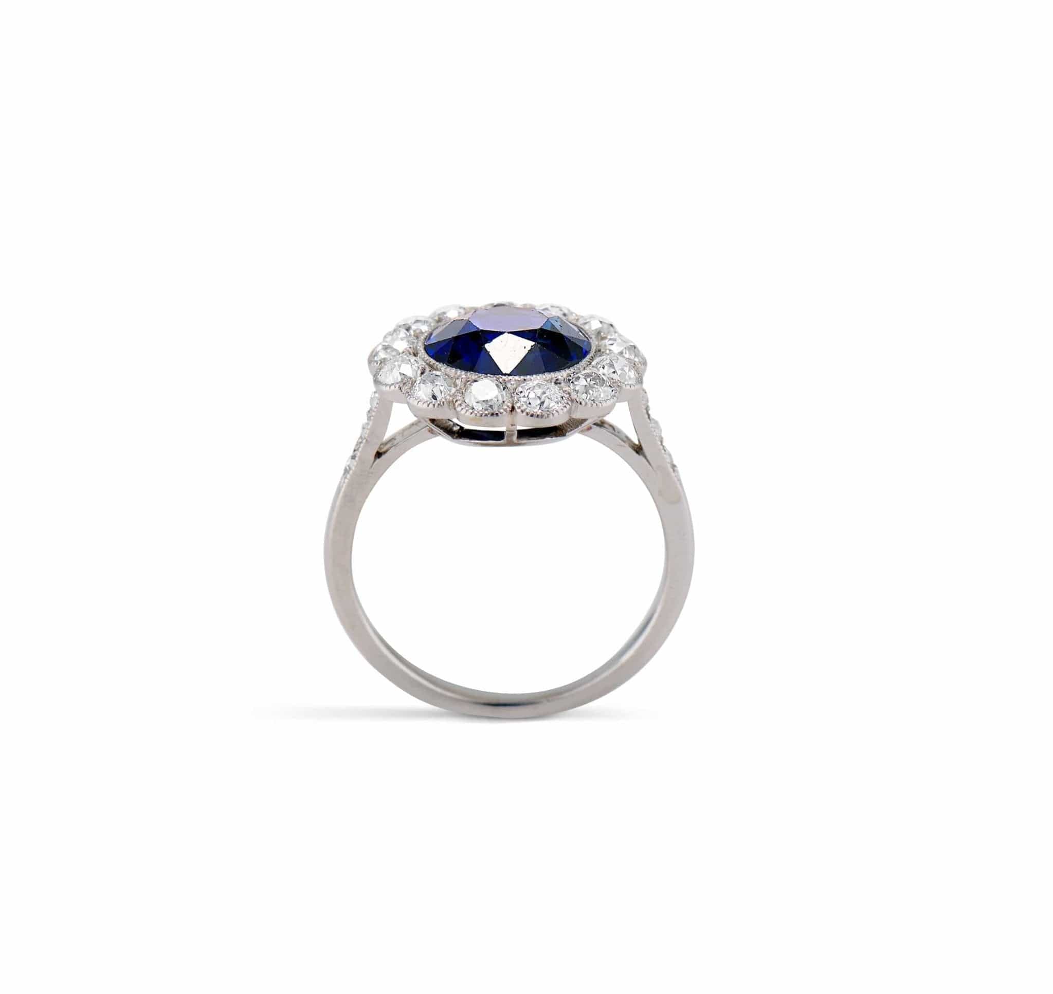 Art Deco 2.50 Carat Sapphire and Diamond Cluster Engagement Ring - Image 4