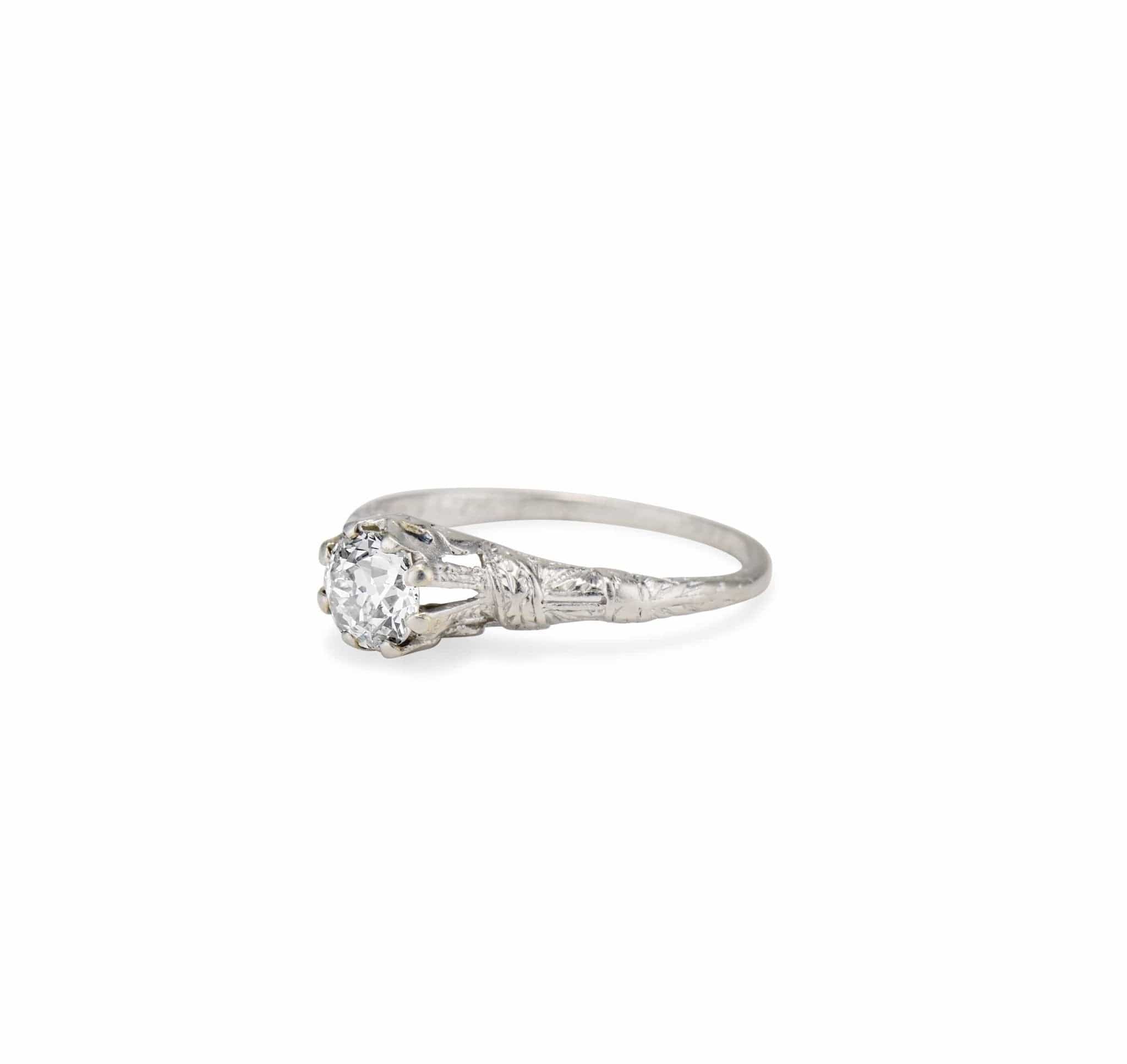 Art Deco .58 Old European Cut Diamond Engraved Engagement Ring - Image 2