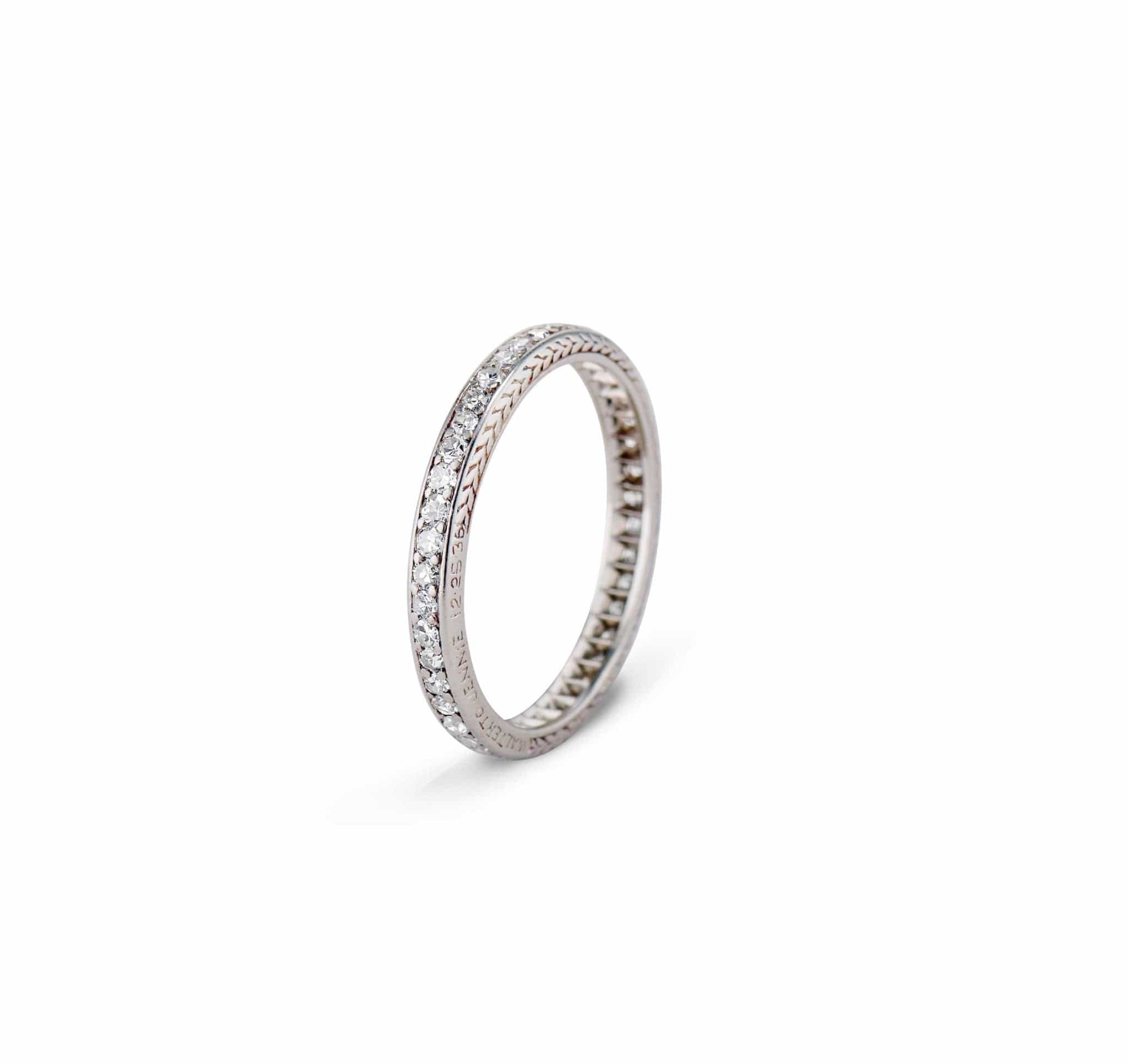 Art Deco .60 Carat Single Cut Diamond and Platinum Wheat Engraved Wedding Band