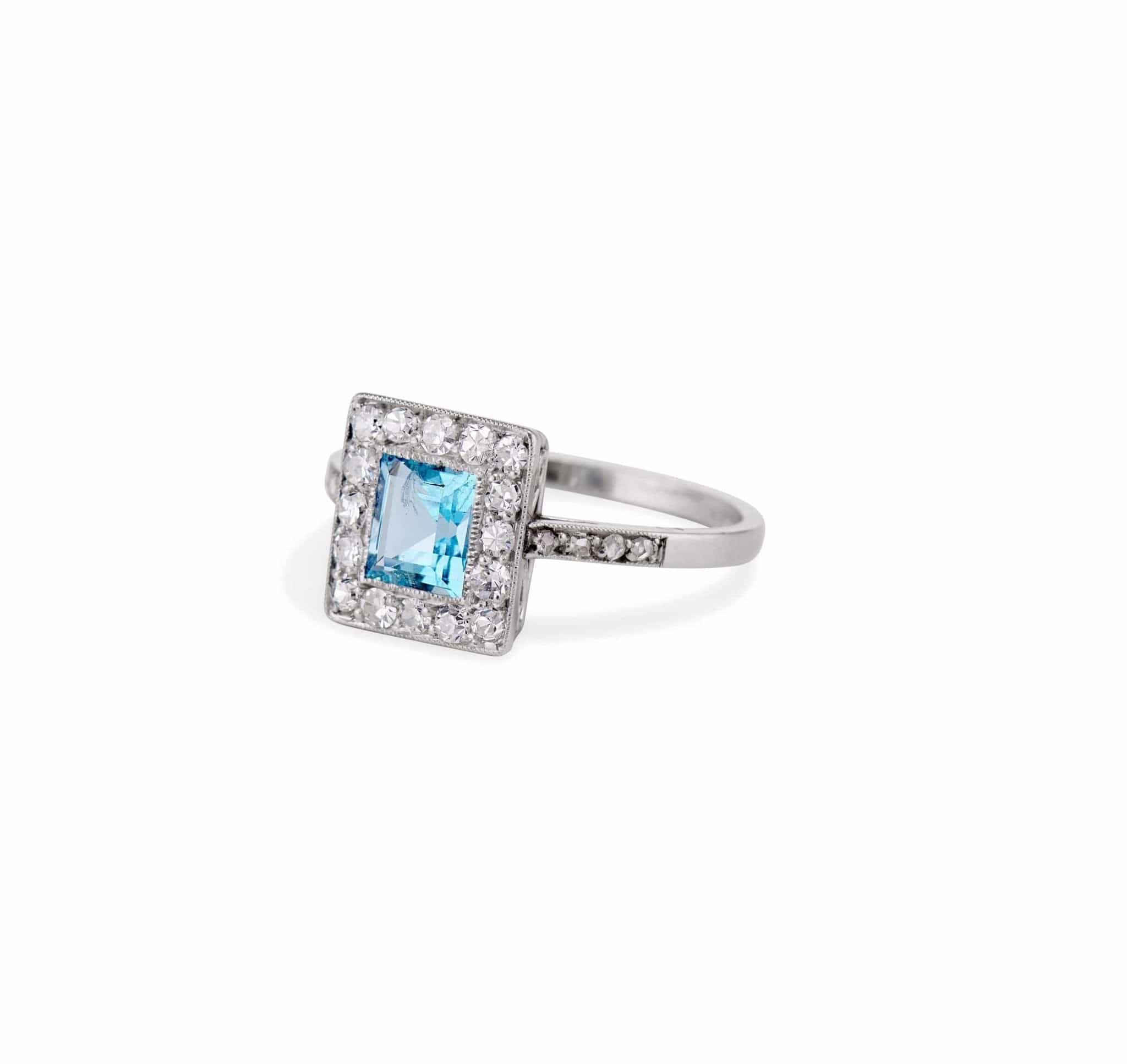 Art Deco .62 Carat Step-Cut Aquamarine and Diamond Ring - Image 2