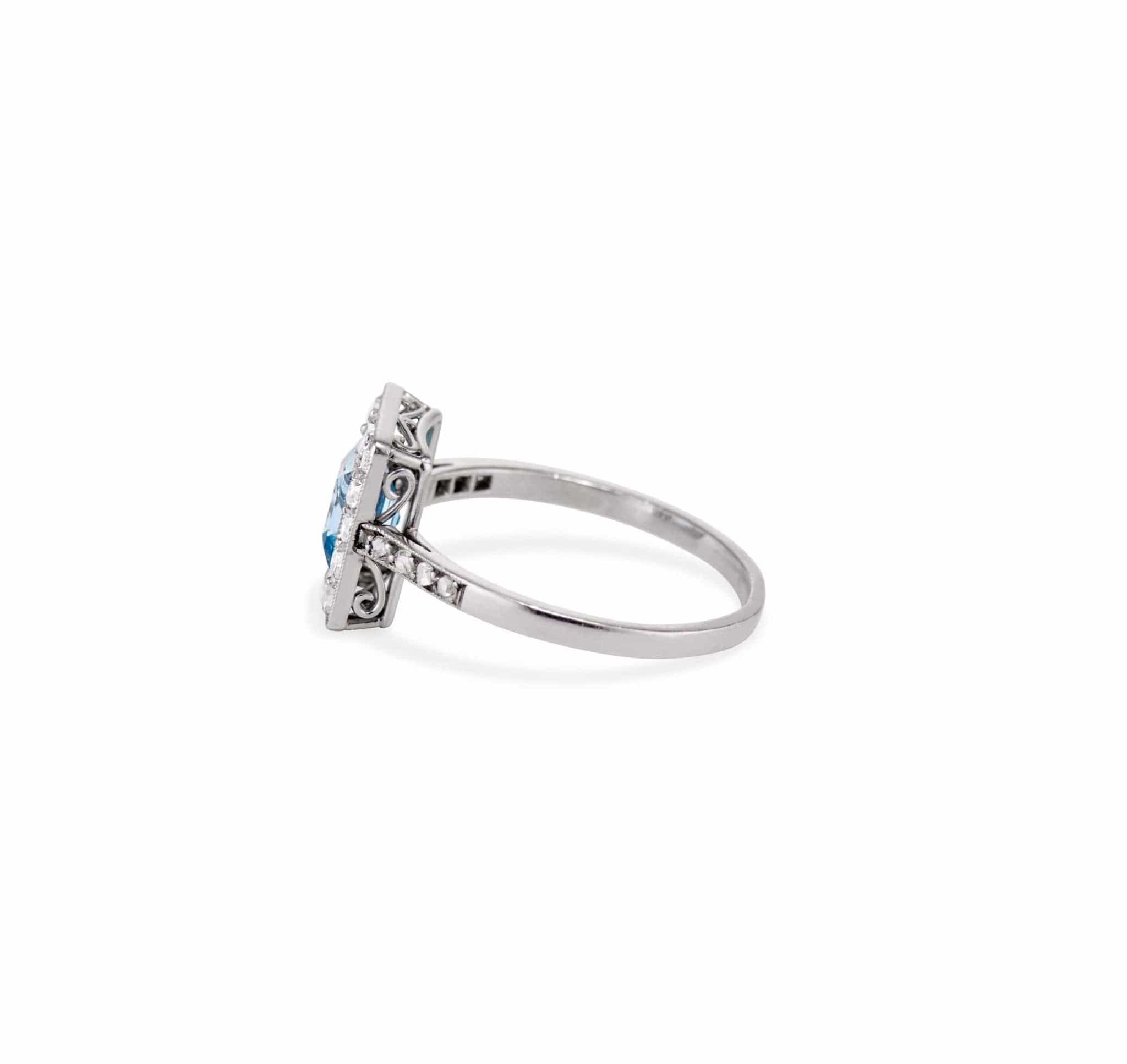 Art Deco .62 Carat Step-Cut Aquamarine and Diamond Ring - Image 3