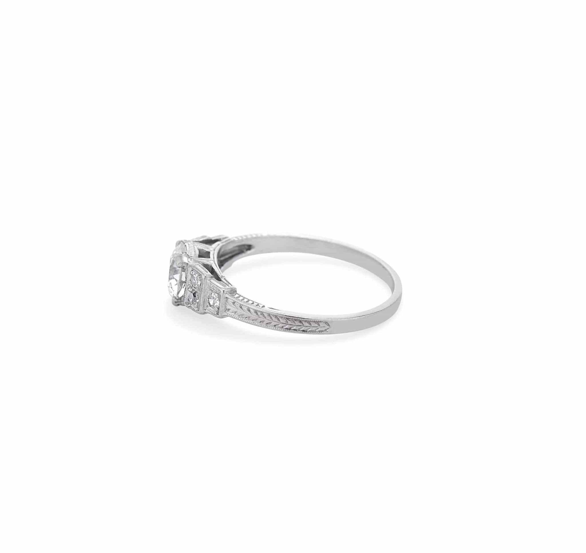 Art Deco .72 Carat Old European Cut Diamond Engraved Ring - Image 3