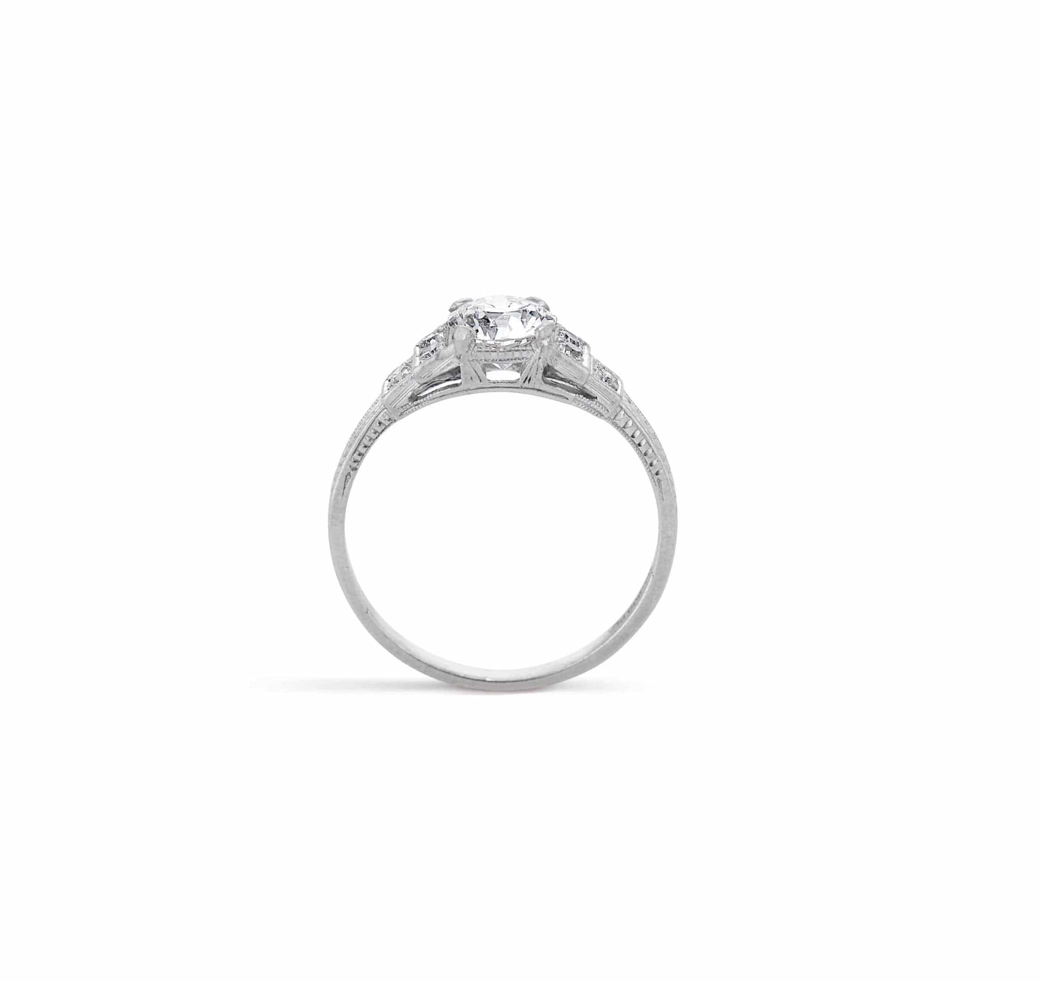 Art Deco .72 Carat Old European Cut Diamond Engraved Ring - Image 4
