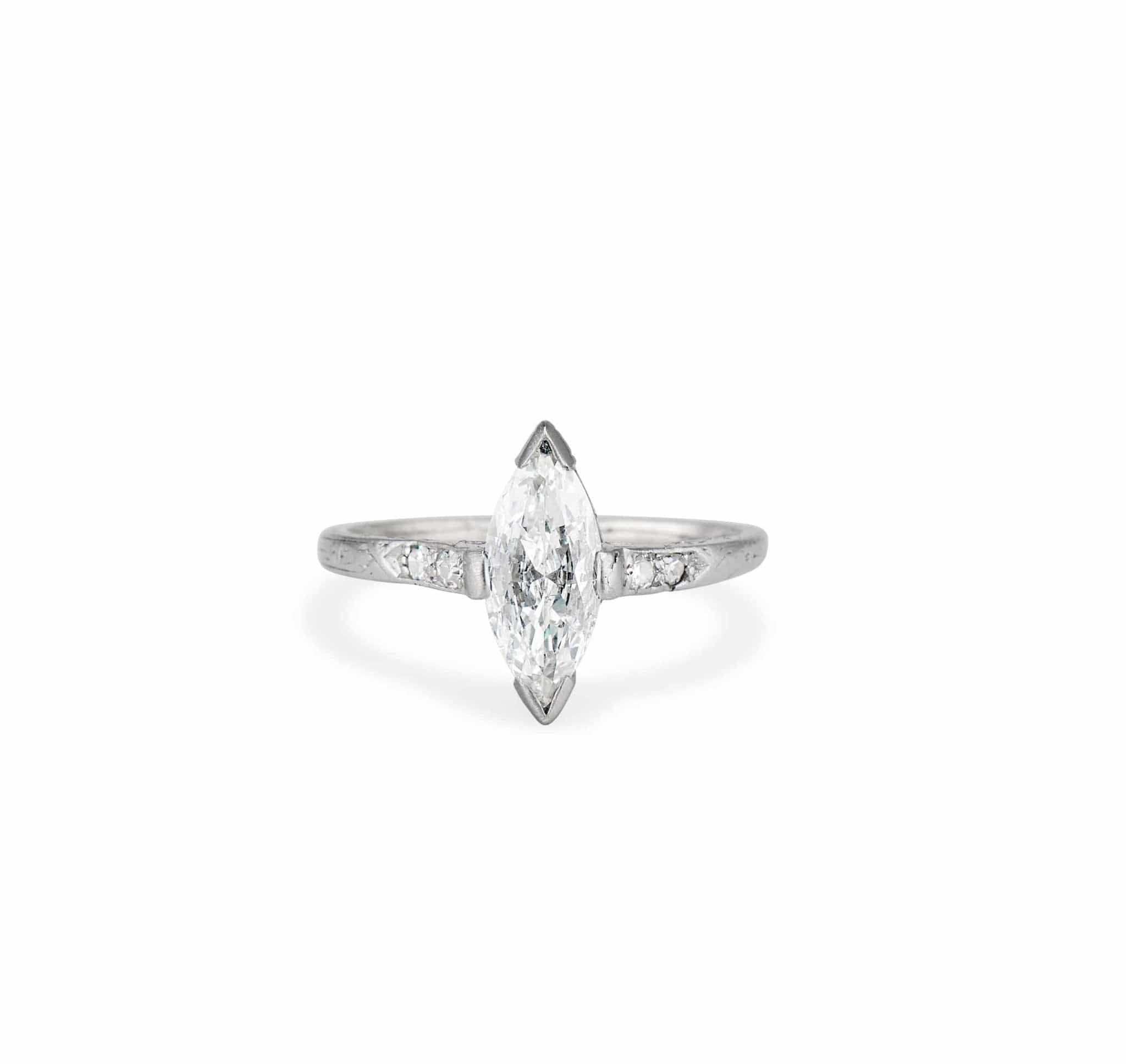Art Deco .77 Carat Marquise Diamond Solitaire Engagement Ring