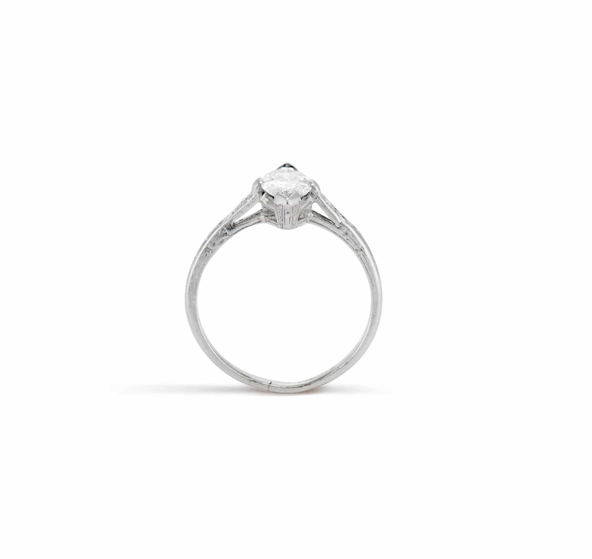 Art Deco .77 Carat Marquise Diamond Solitaire Engagement Ring - Image 4