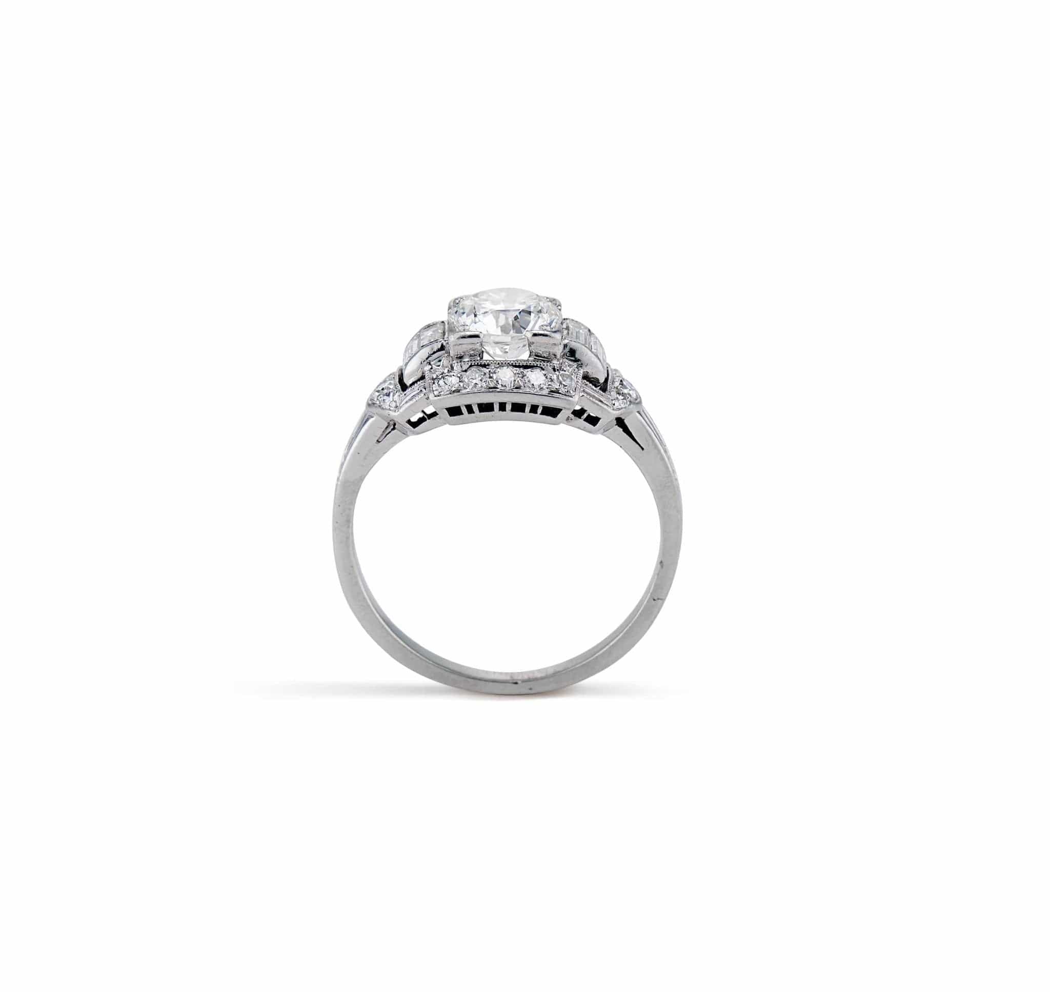 Art Deco .85 Carat Transitional Cut Diamond and Platinum Engagement Ring - Image 4
