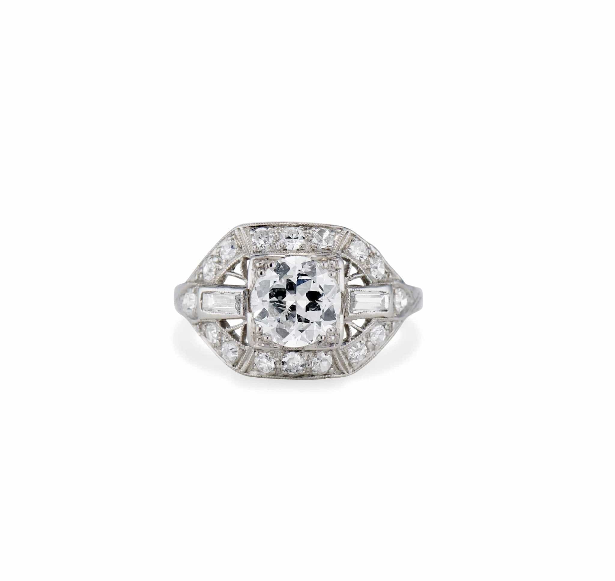 Art Deco .90 Old European Cut Diamond Engagement Ring