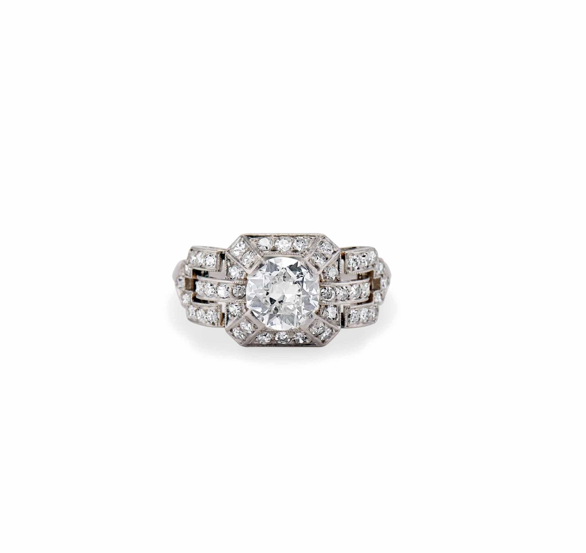 Art Deco 1.00 Old European Cut Diamond and Platinum Ring