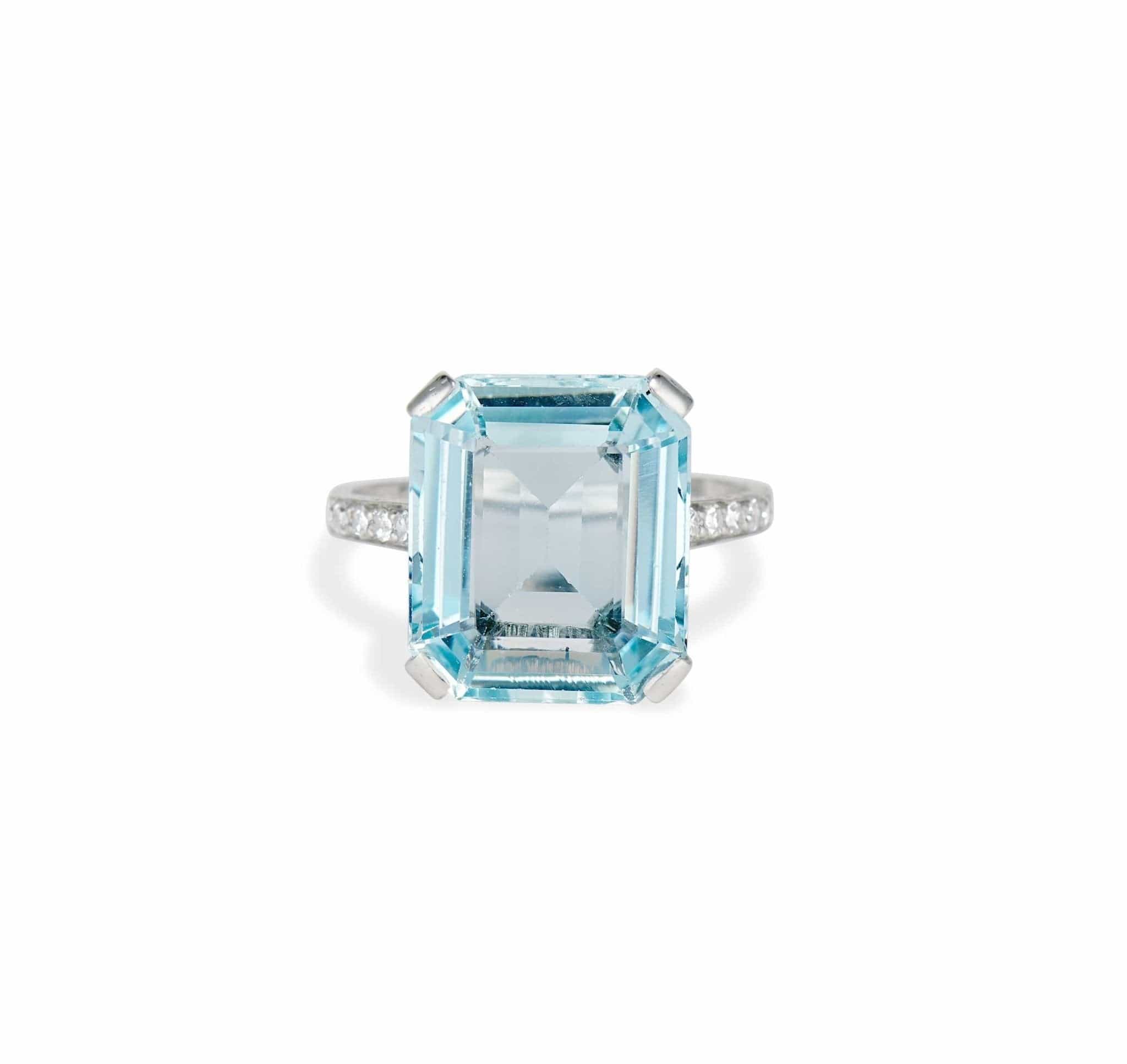 Art Deco Aquamarine and Diamond Ring - Image 2