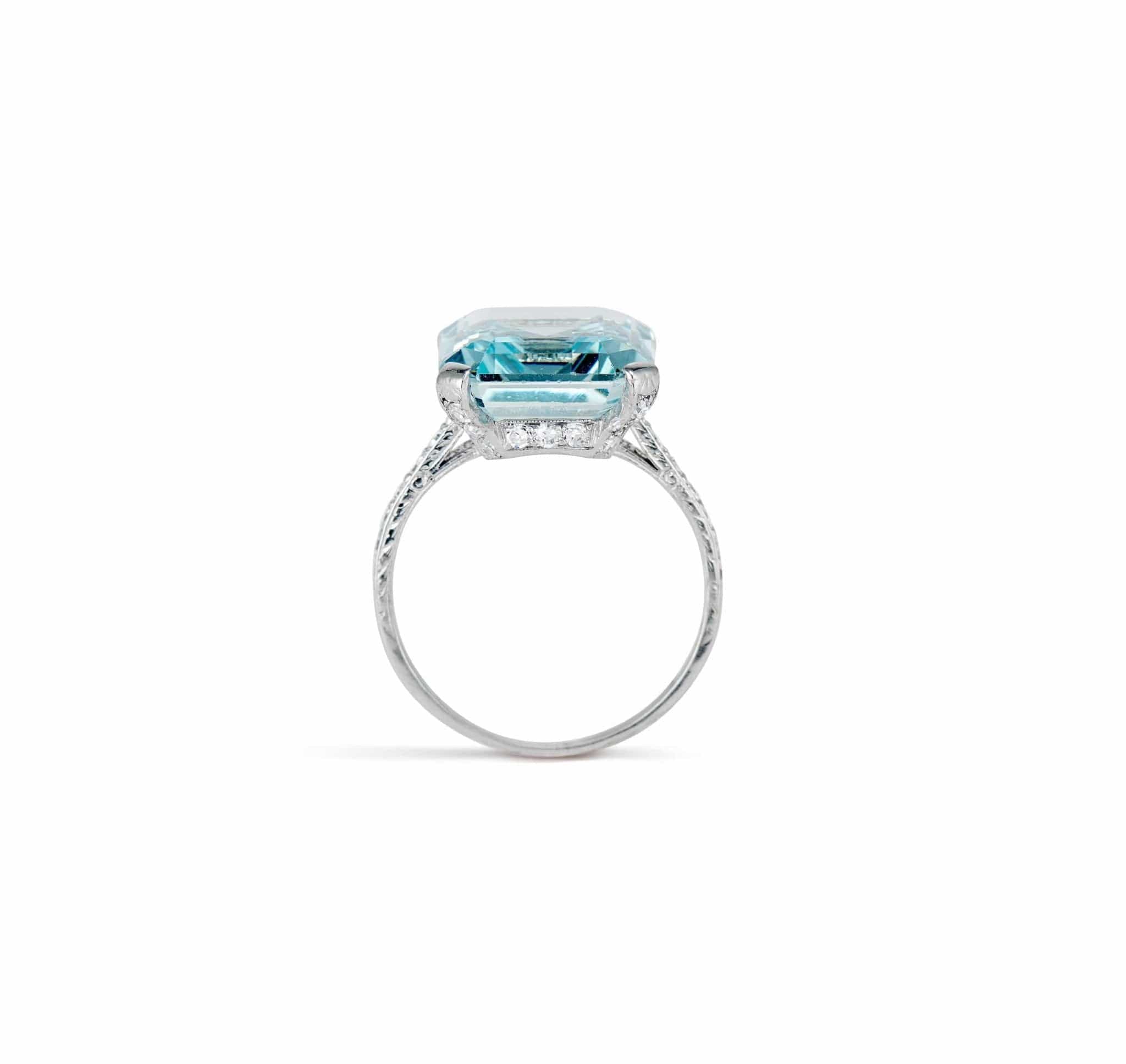 Art Deco Aquamarine and Diamond Ring - Image 5
