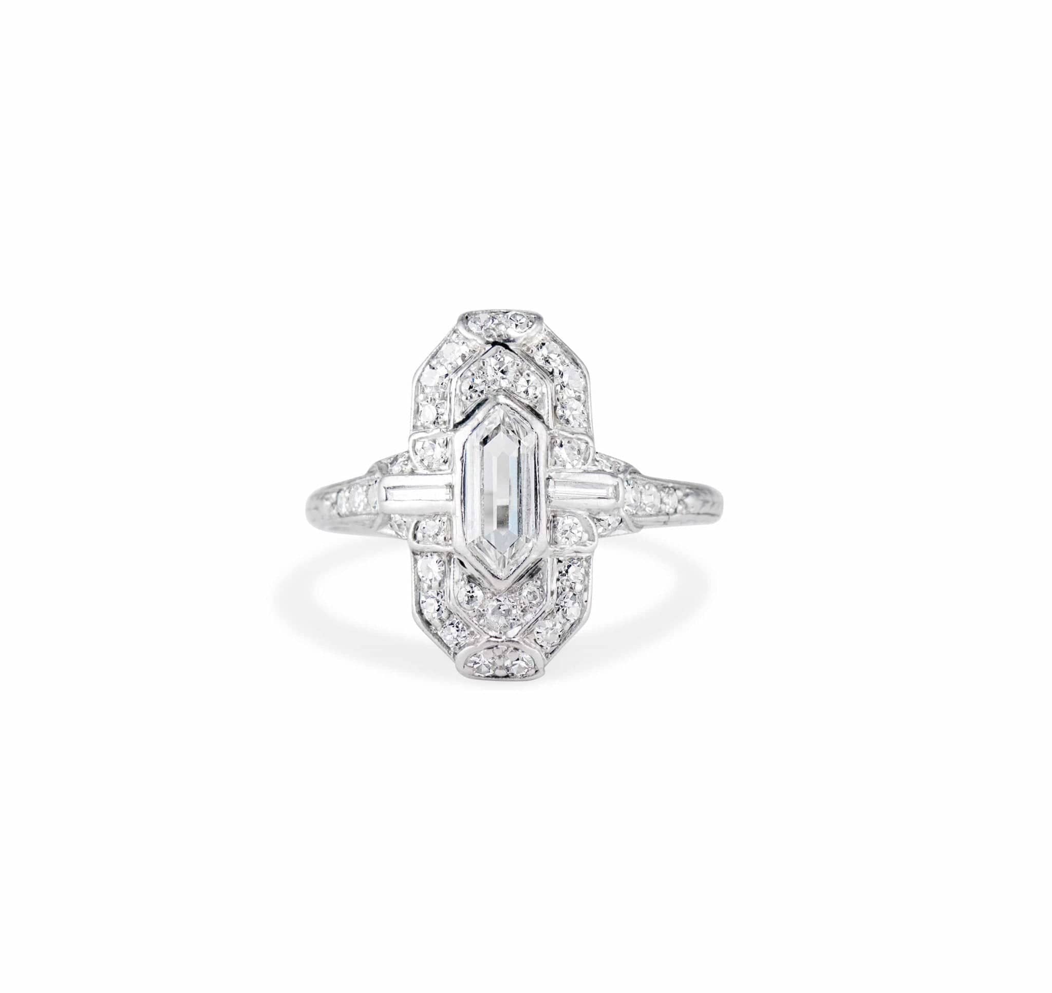 Art Deco Bullet Shaped Diamond Engagement Ring - Image 2