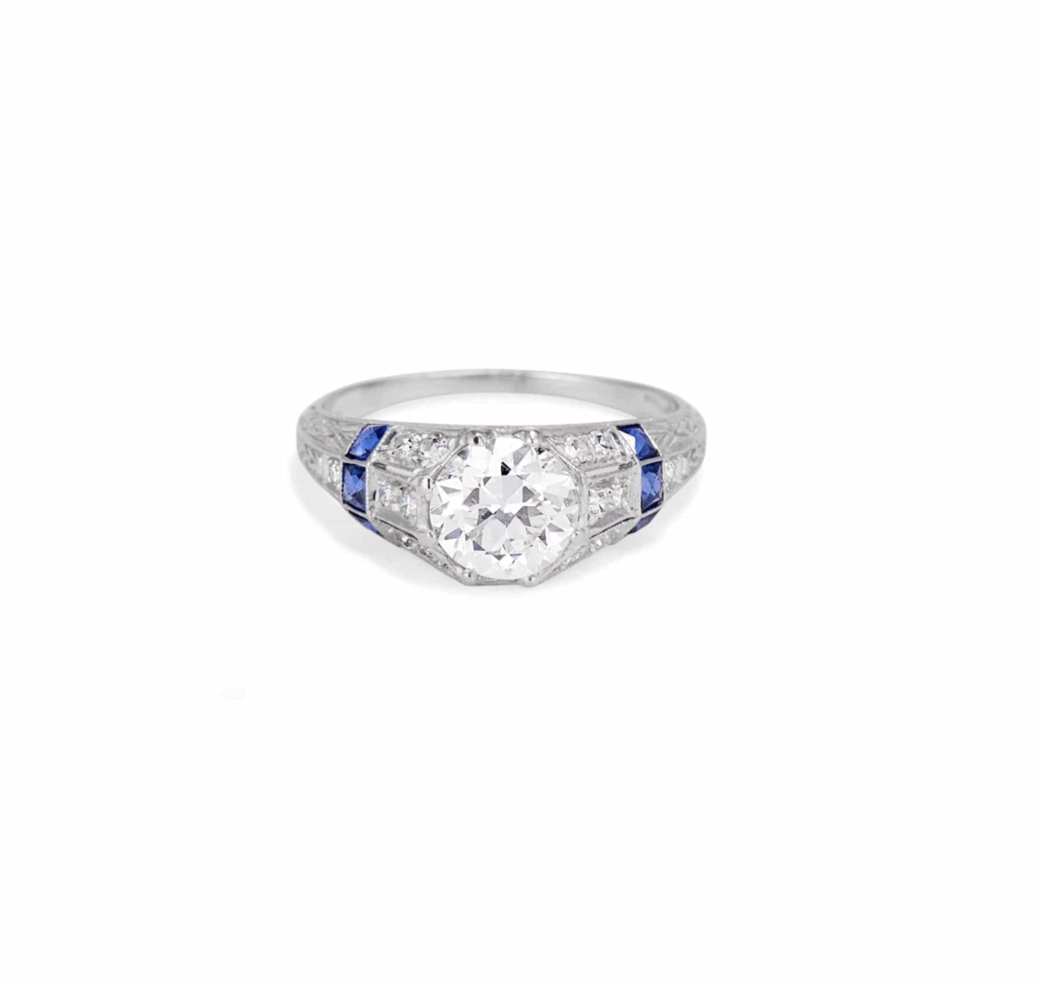 C. D. Peacock Art Deco 1.37 Carat Diamond & Sapphire Ring - Image 2