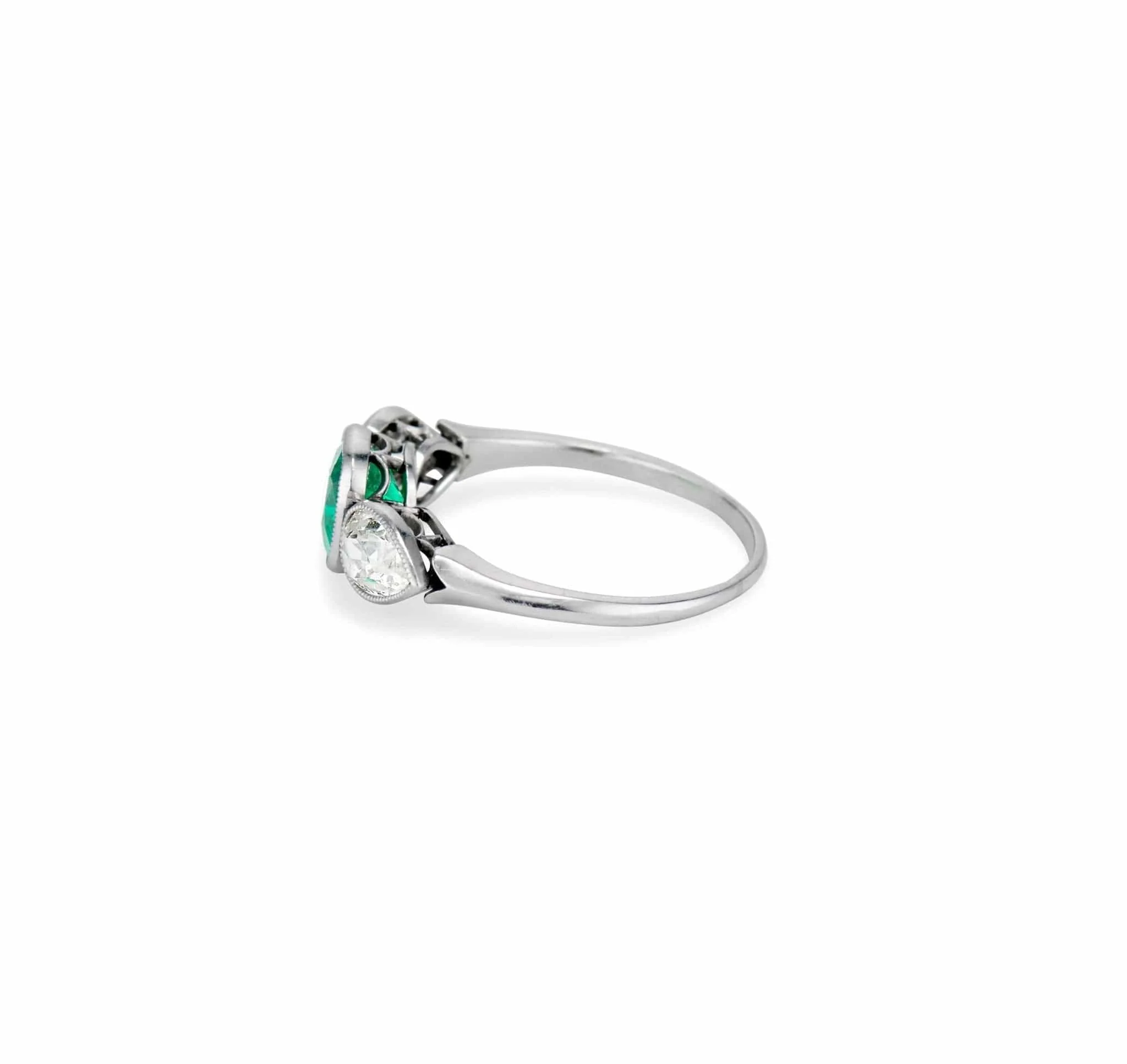 Art Deco Cushion-Cut Colombian Emerald and Diamond Three Stone Ring - Image 3